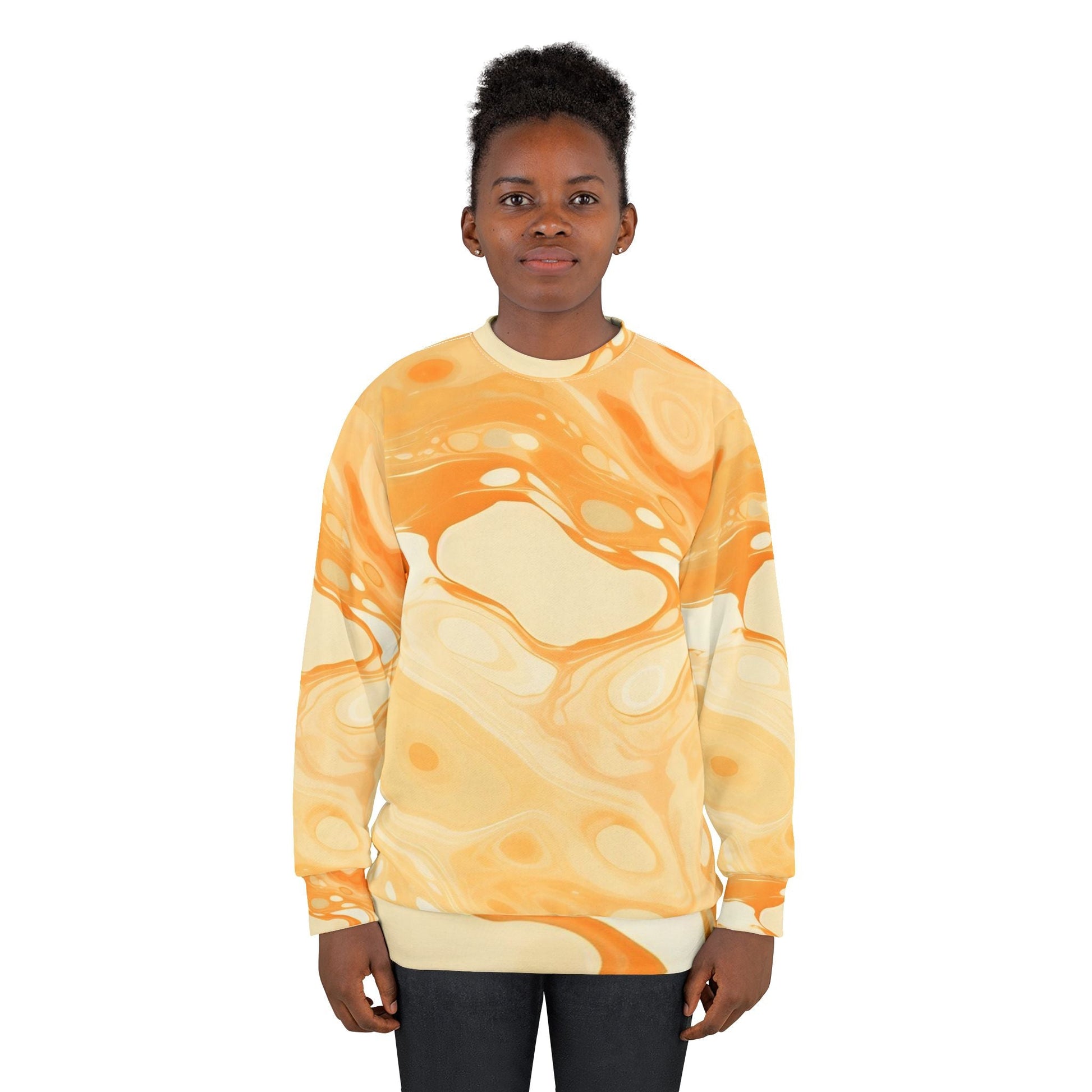 Orange and Cream Swirl Crewneck Sweatshirt, Artsulli - Art is Long, Life is Short, All Over Prints, , , , , , , 