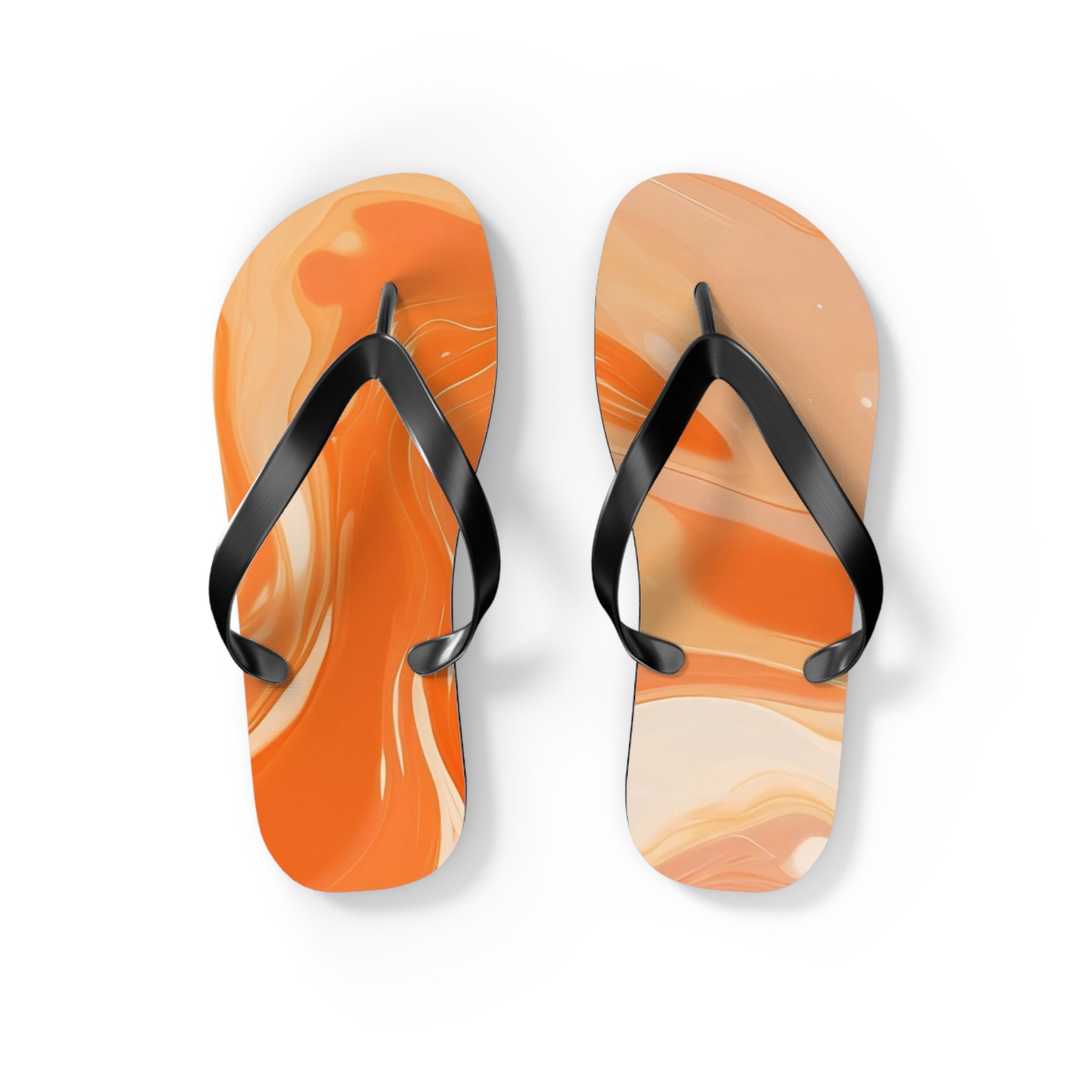 Orange and Cream Swirl Flip Flops, Artsulli - Art is Long, Life is Short, Shoes, Size, S, Color, Black sole, , , 26928431094677856893