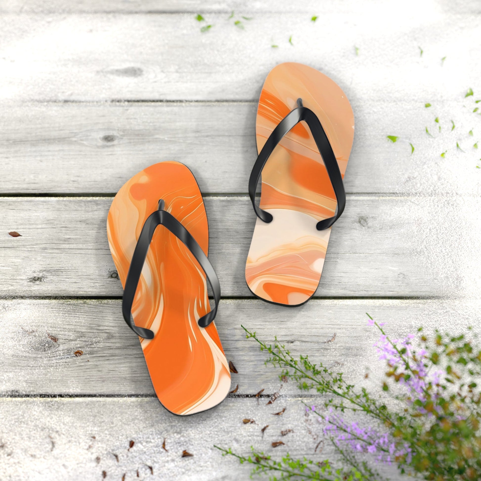 Orange and Cream Swirl Flip Flops, Artsulli - Art is Long, Life is Short, Shoes, , , , , , , 