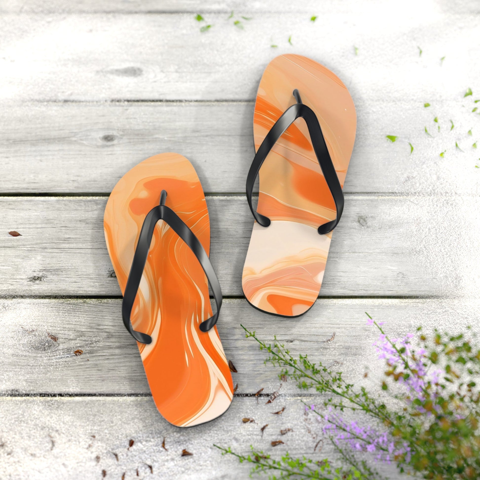 Orange and Cream Swirl Flip Flops, Artsulli - Art is Long, Life is Short, Shoes, , , , , , , 