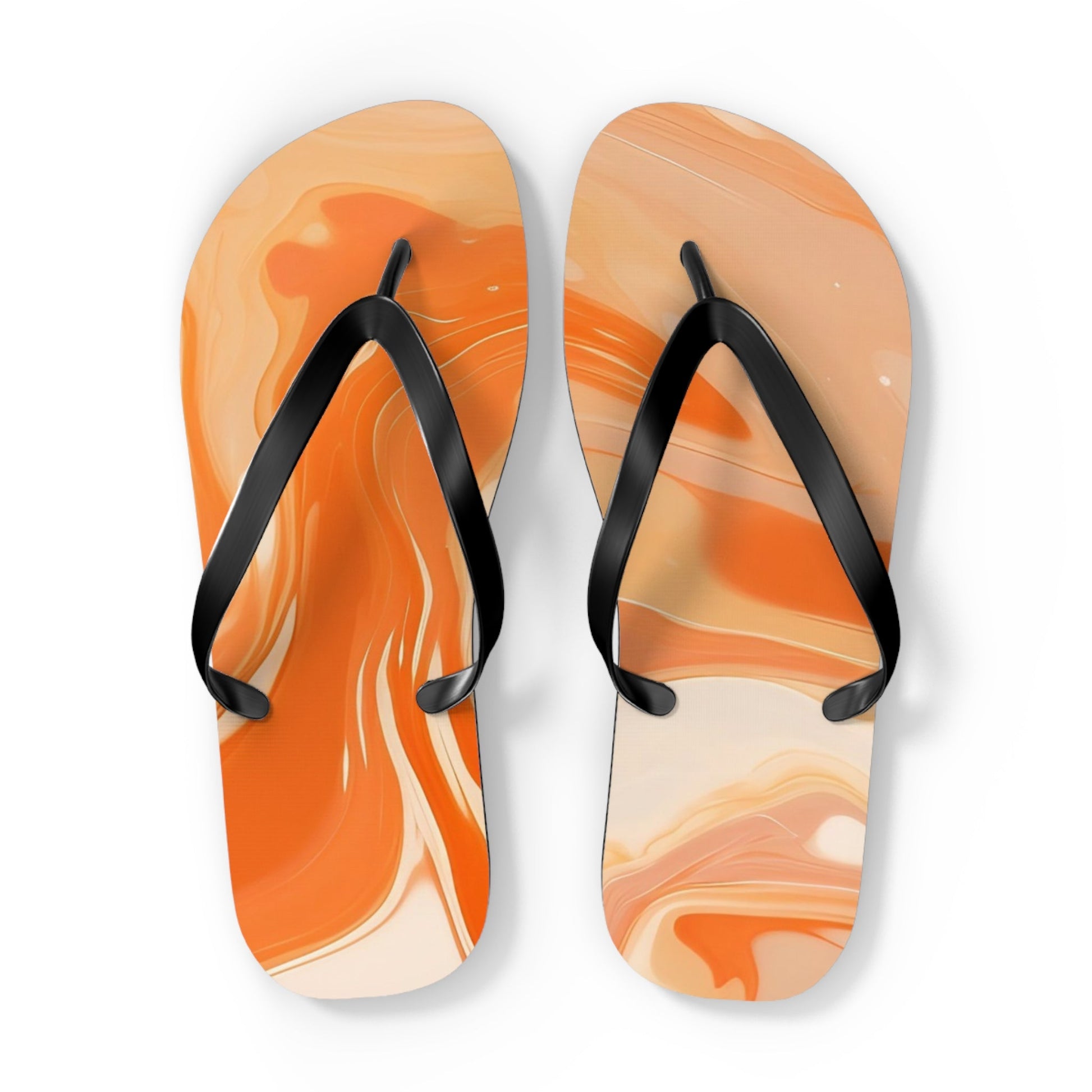 Orange and Cream Swirl Flip Flops, Artsulli - Art is Long, Life is Short, Shoes, Size, XL, Color, Black sole, , , 73420274314498628165