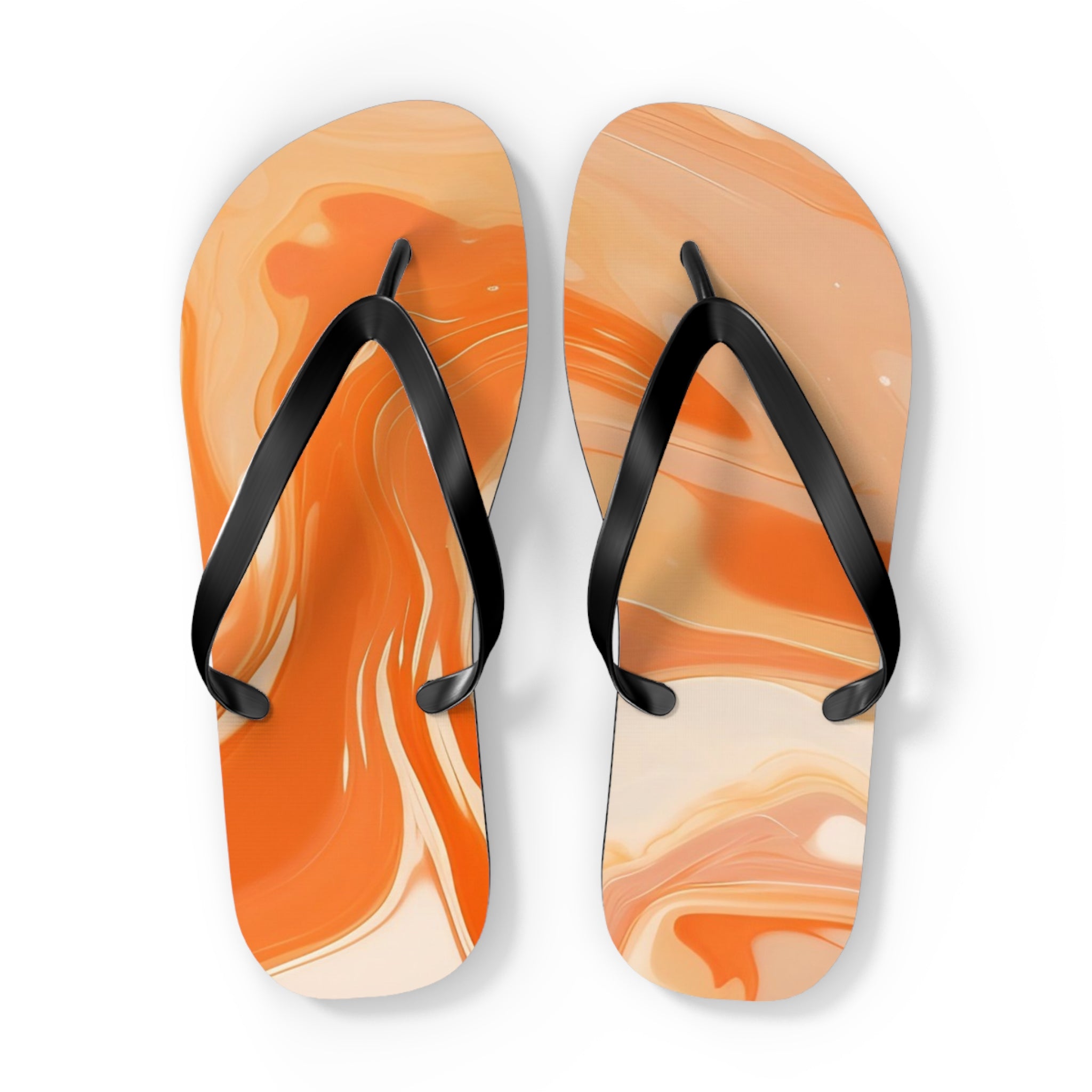 Orange and Cream Swirl Flip Flops, Artsulli - Art is Long, Life is Short, Shoes, Size, XL, Color, Black sole, , , 73420274314498628165