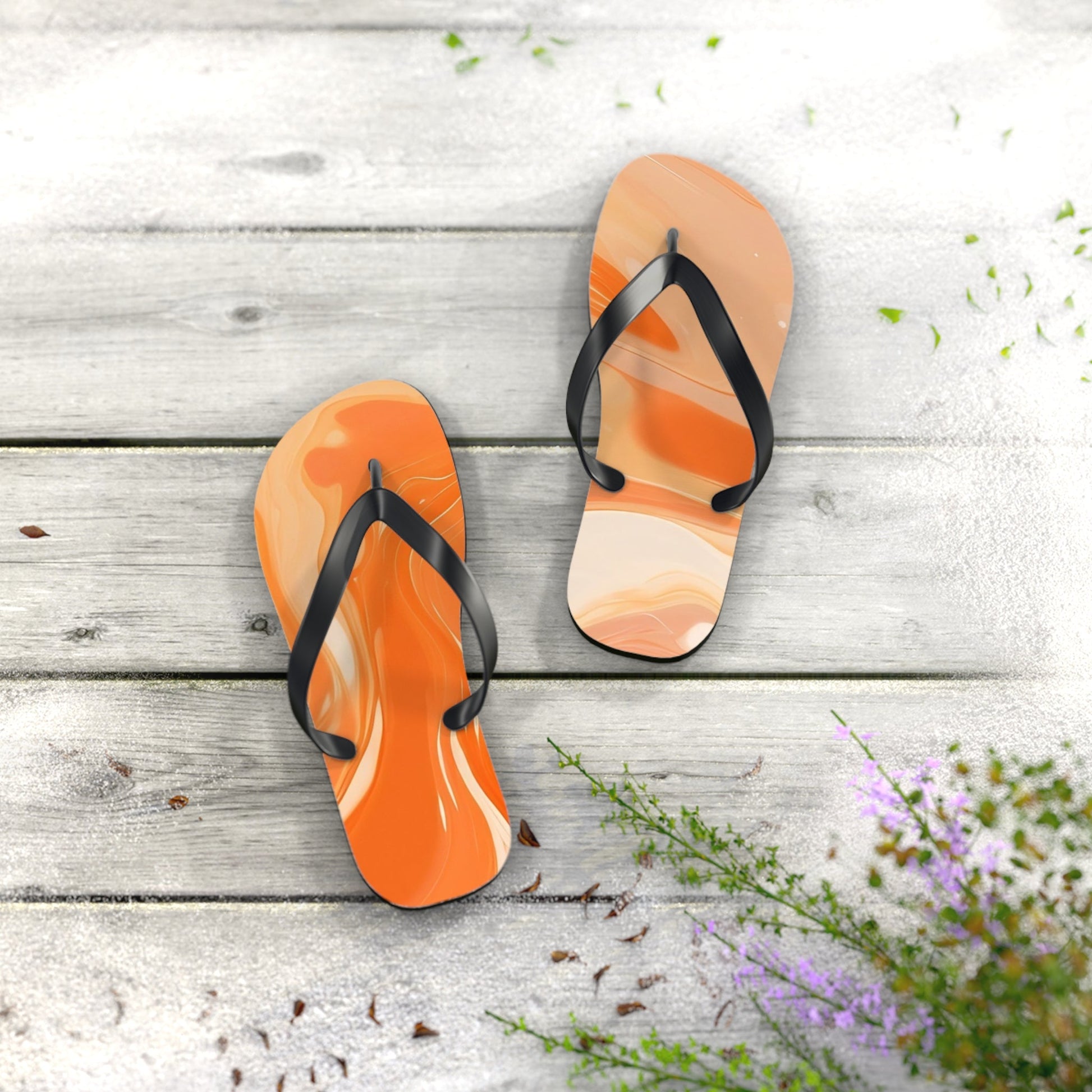 Orange and Cream Swirl Flip Flops, Artsulli - Art is Long, Life is Short, Shoes, , , , , , , 