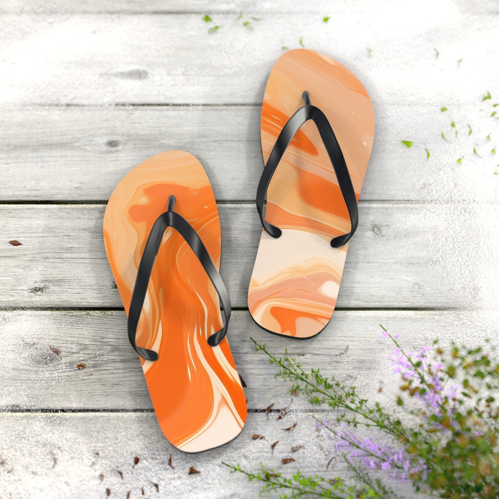 Orange and Cream Swirl Flip Flops, Artsulli - Art is Long, Life is Short, Shoes, , , , , , , 