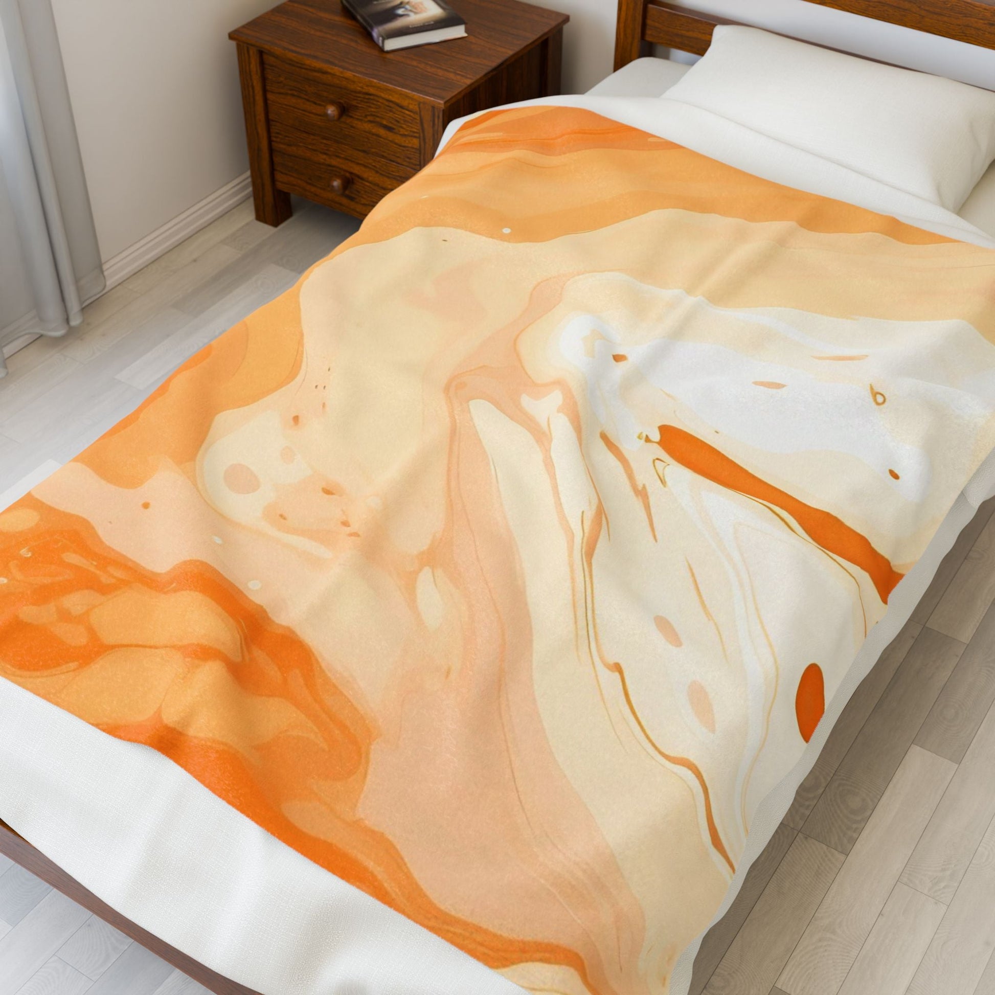 Orange and Peach Abstract Fluid Art Plush Blanket, Artsulli - Art is Long, Life is Short, All Over Prints, , , , , , , 