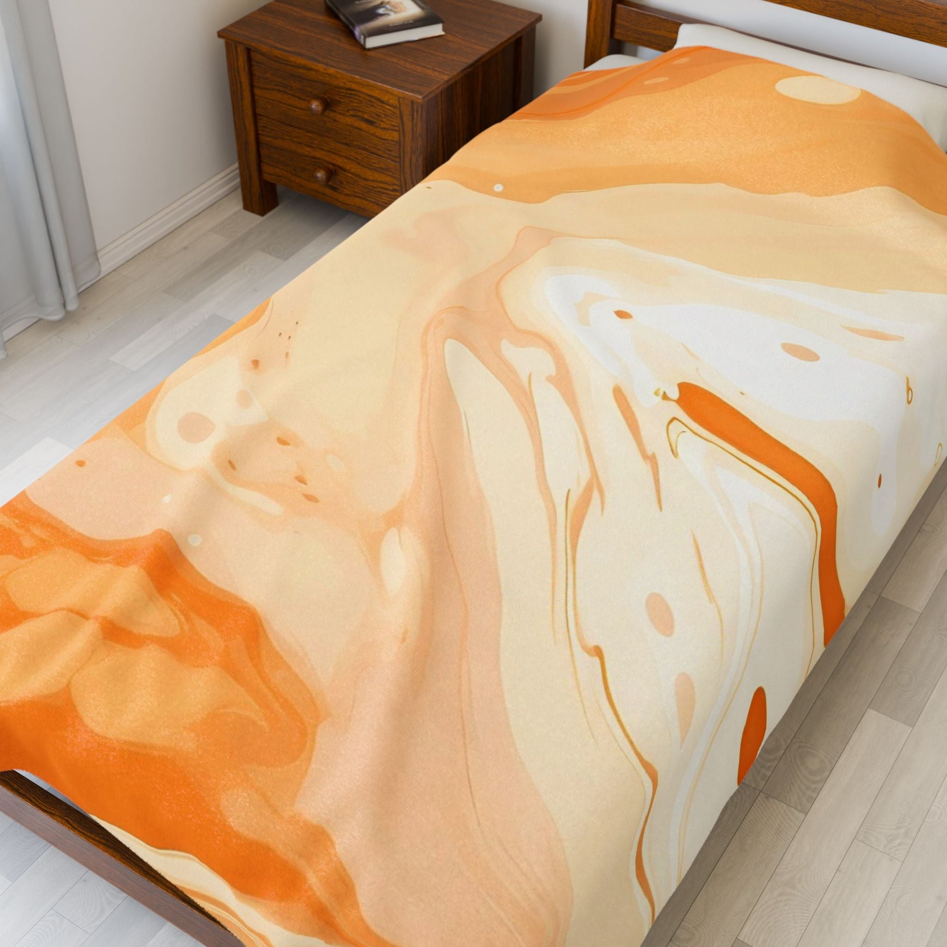 Orange and Peach Abstract Fluid Art Plush Blanket, Artsulli - Art is Long, Life is Short, All Over Prints, , , , , , , 