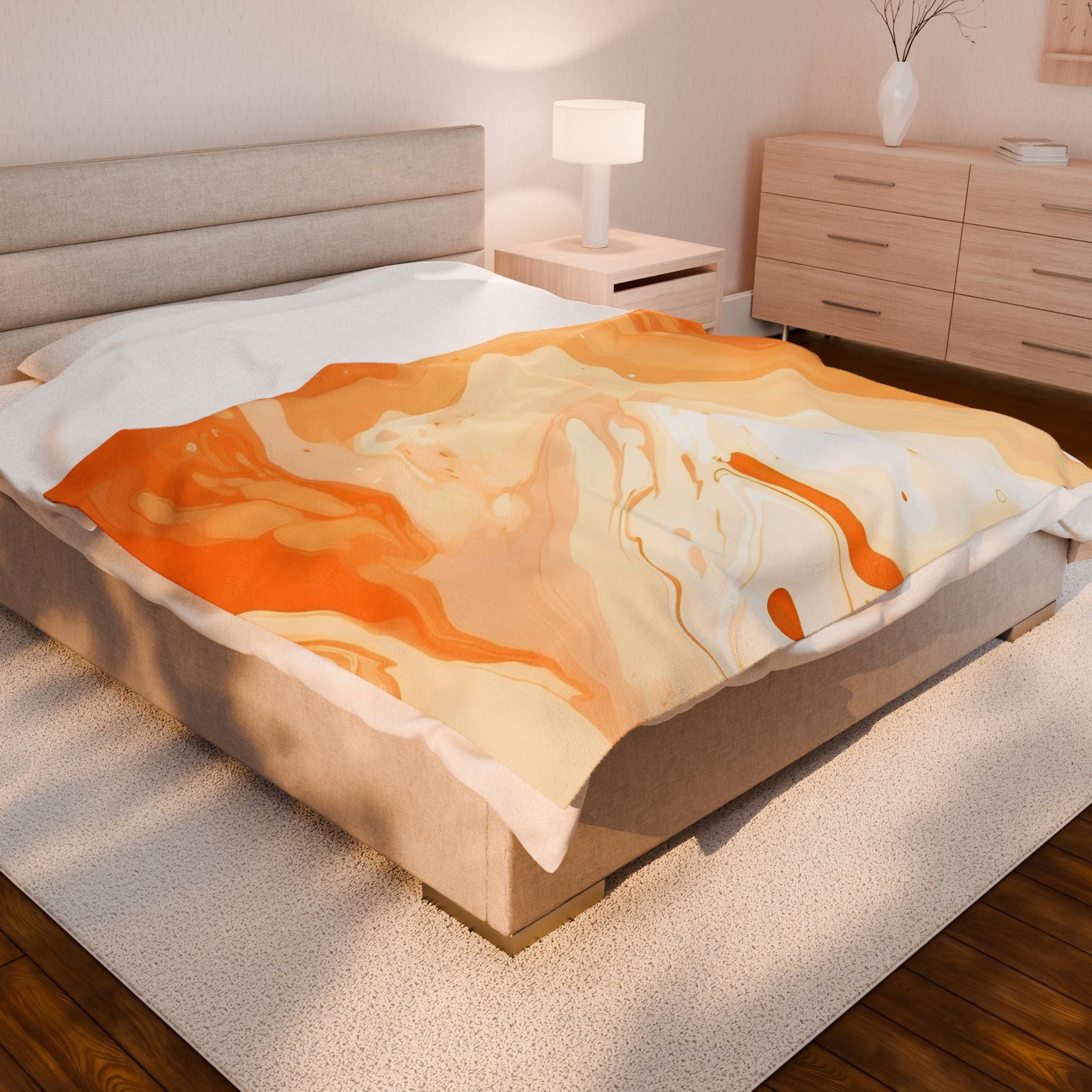 Orange and Peach Abstract Fluid Art Plush Blanket, Artsulli - Art is Long, Life is Short, All Over Prints, , , , , , , 