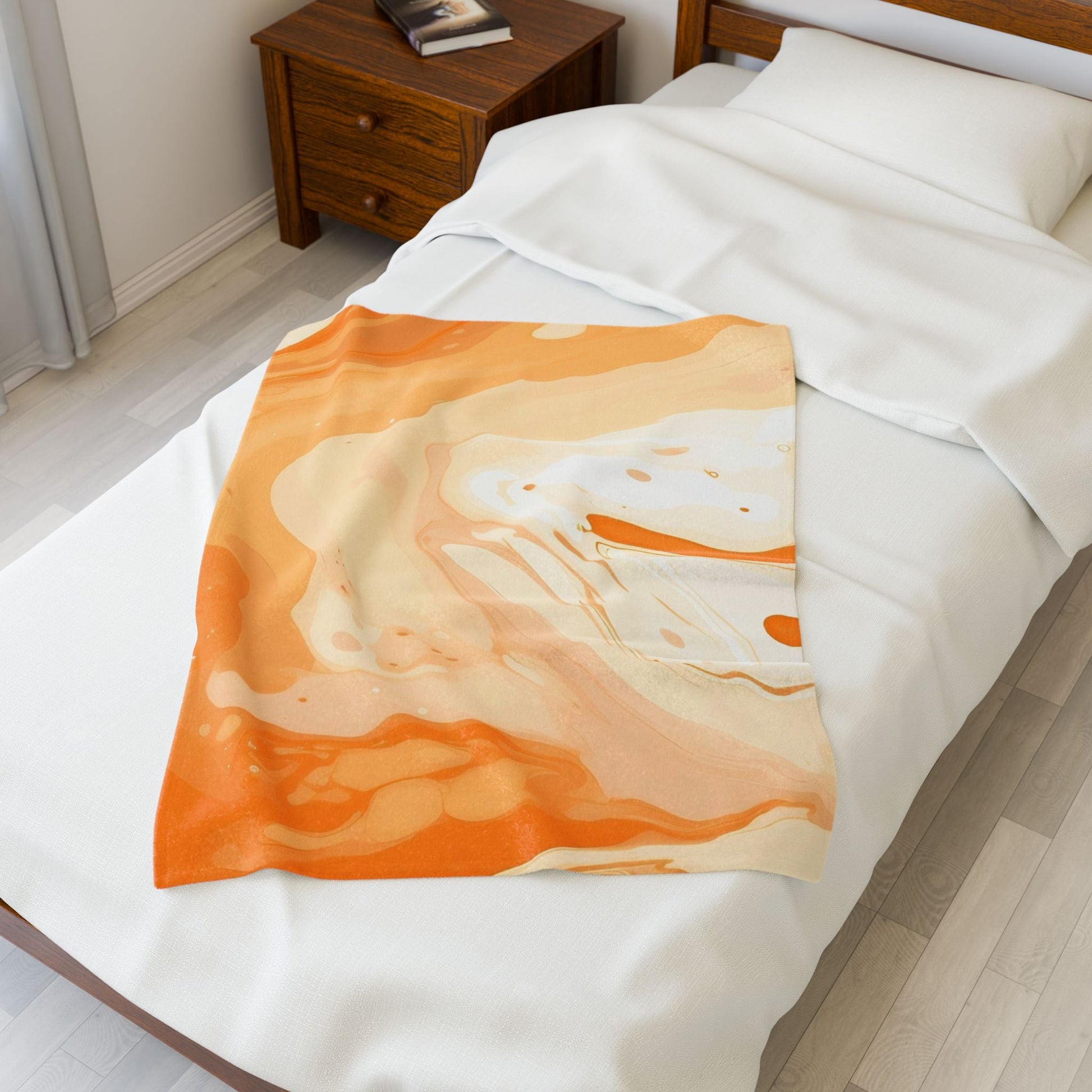 Orange and Peach Abstract Fluid Art Plush Blanket, Artsulli - Art is Long, Life is Short, All Over Prints, , , , , , , 