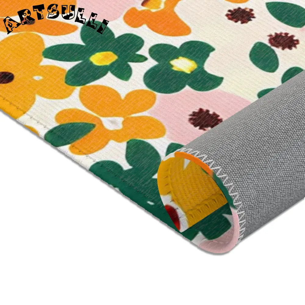 Orange and Pink Floral Cream Area Rug, Artsulli - Art is Long, Life is Short, Home Decor, , , , , , , 