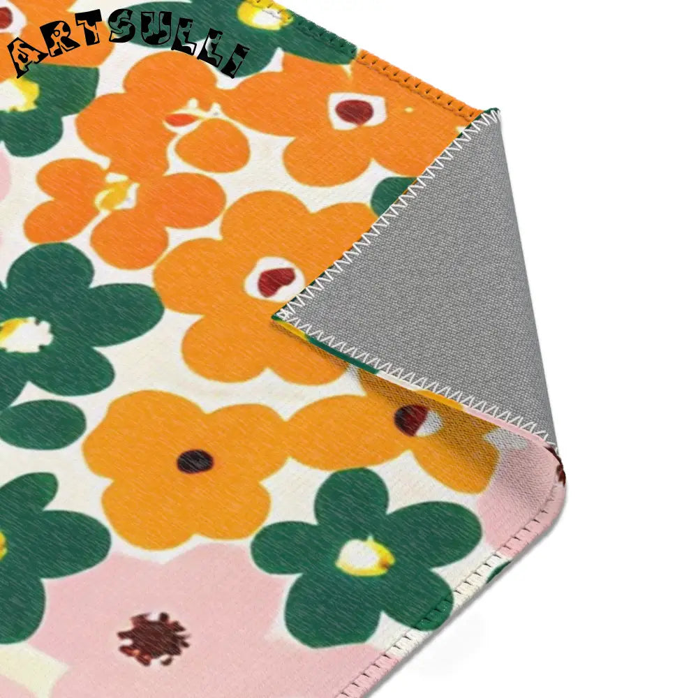 Orange and Pink Floral Cream Area Rug, Artsulli - Art is Long, Life is Short, Home Decor, , , , , , , 