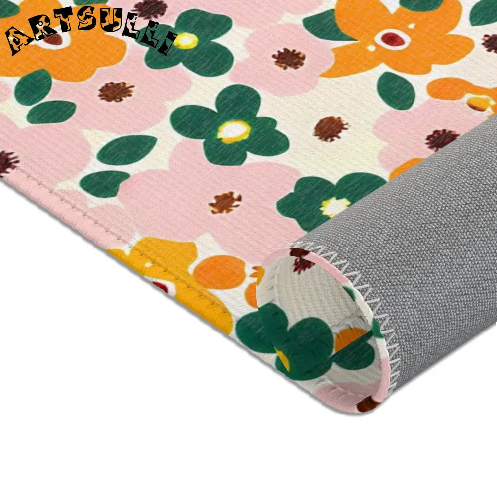 Orange and Pink Floral Cream Area Rug, Artsulli - Art is Long, Life is Short, Home Decor, , , , , , , 
