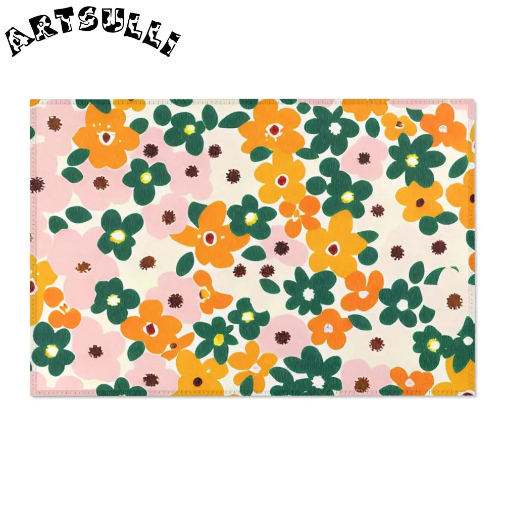 Orange and Pink Floral Cream Area Rug, Artsulli - Art is Long, Life is Short, Home Decor, Size, 36" × 24", , , , , 25925425820764462718