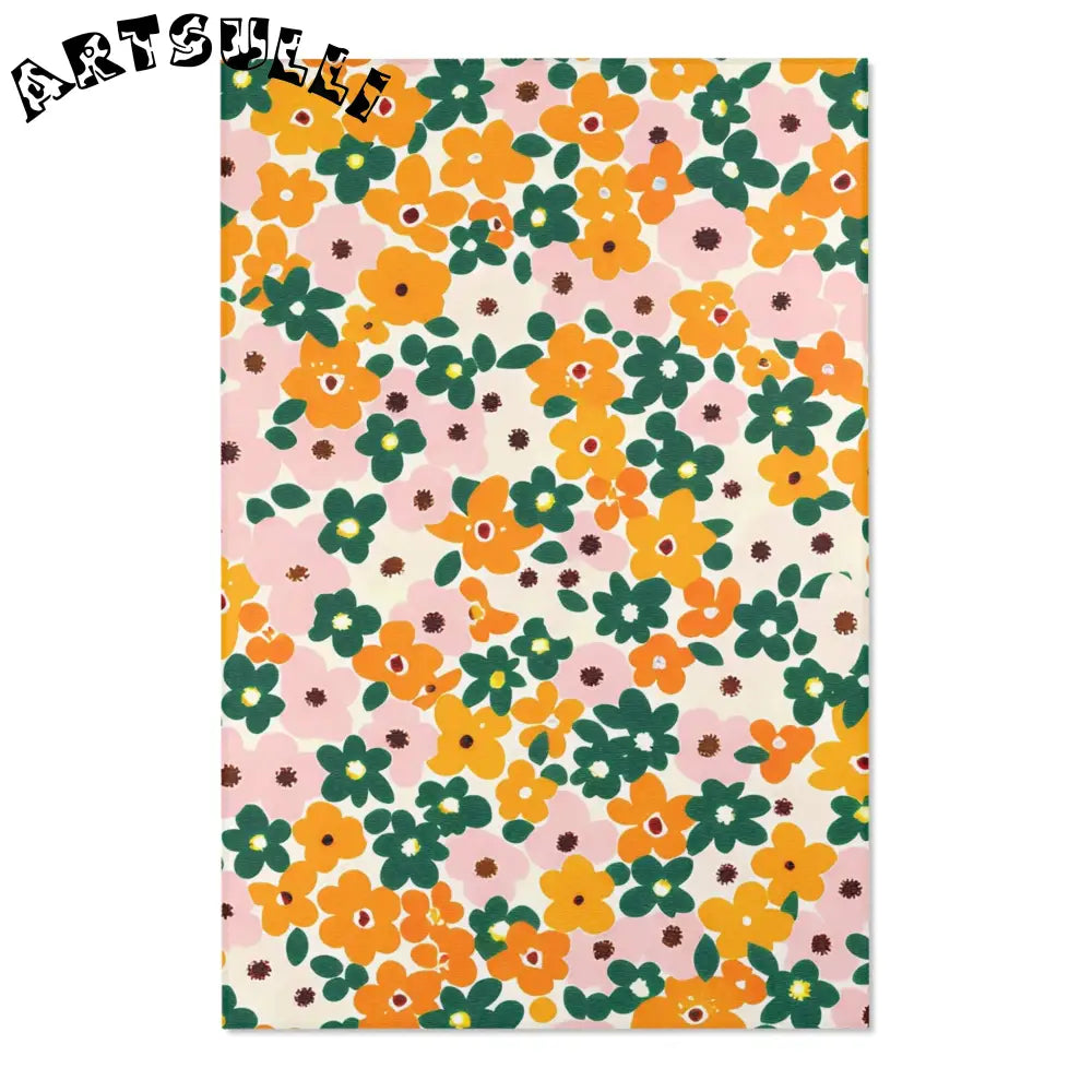 Orange and Pink Floral Cream Area Rug, Artsulli - Art is Long, Life is Short, Home Decor, Size, 48" × 72", , , , , 23180947984710890215