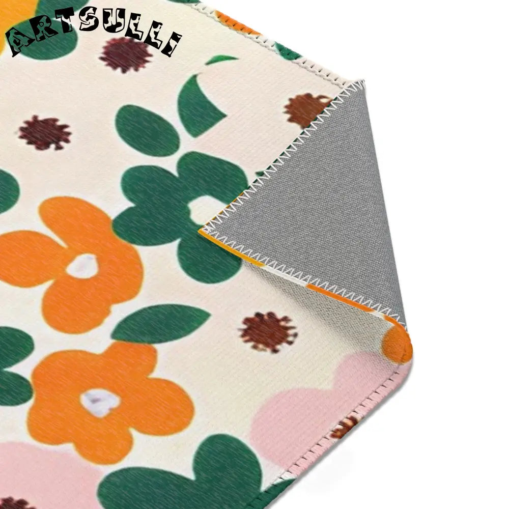 Orange and Pink Floral Cream Area Rug, Artsulli - Art is Long, Life is Short, Home Decor, , , , , , , 