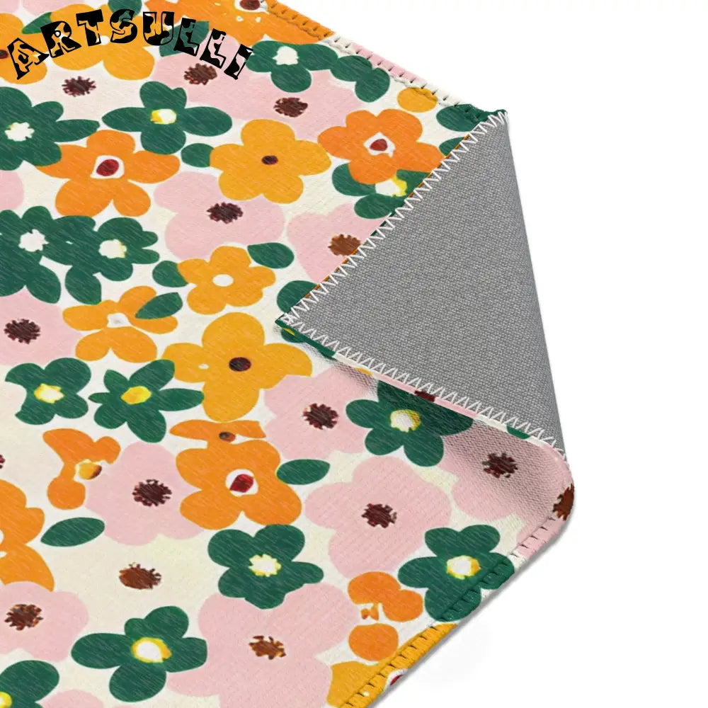 Orange and Pink Floral Cream Area Rug, Artsulli - Art is Long, Life is Short, Home Decor, , , , , , , 