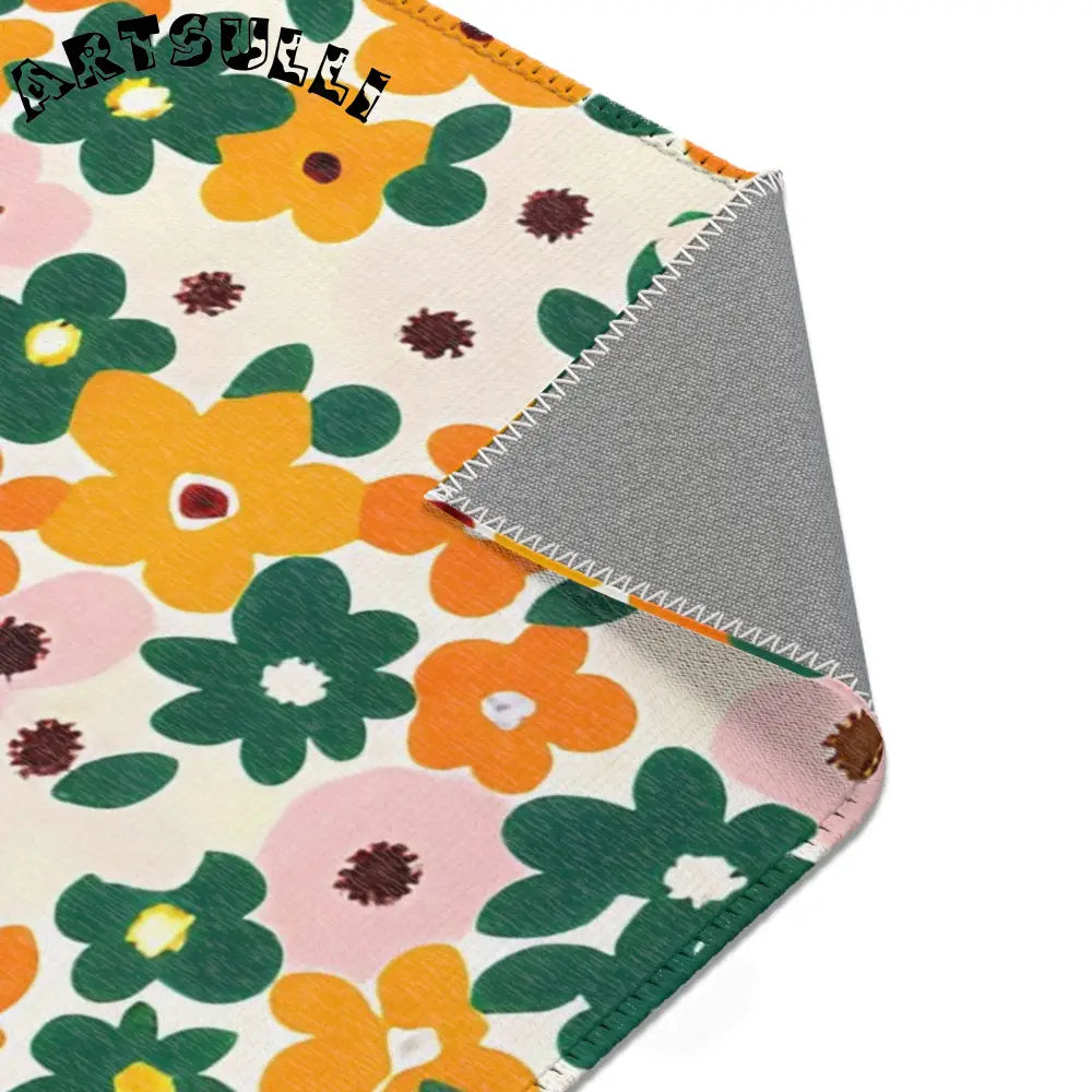 Orange and Pink Floral Cream Area Rug, Artsulli - Art is Long, Life is Short, Home Decor, , , , , , , 