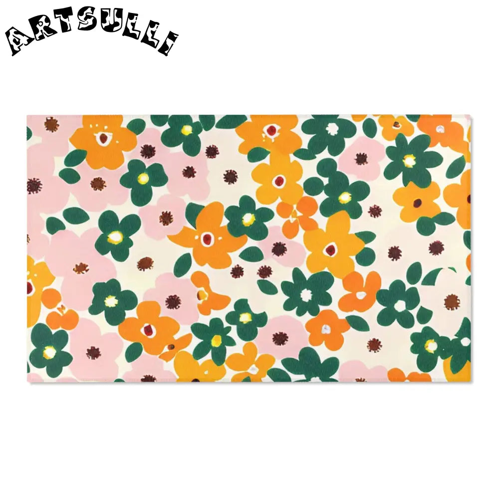 Orange and Pink Floral Cream Area Rug, Artsulli - Art is Long, Life is Short, Home Decor, Size, 60" × 36", , , , , 11833382949304957068