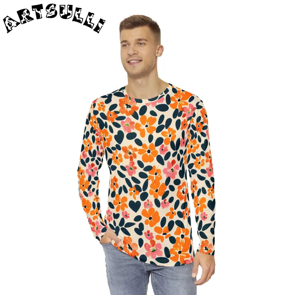 Orange and Pink Floral Long Sleeve Top, Artsulli - Art is Long, Life is Short, All Over Prints, , , , , , , 