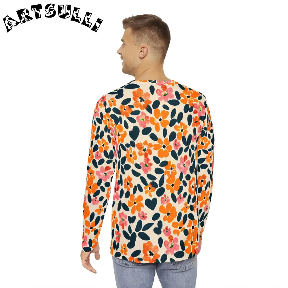 Orange and Pink Floral Long Sleeve Top, Artsulli - Art is Long, Life is Short, All Over Prints, , , , , , , 