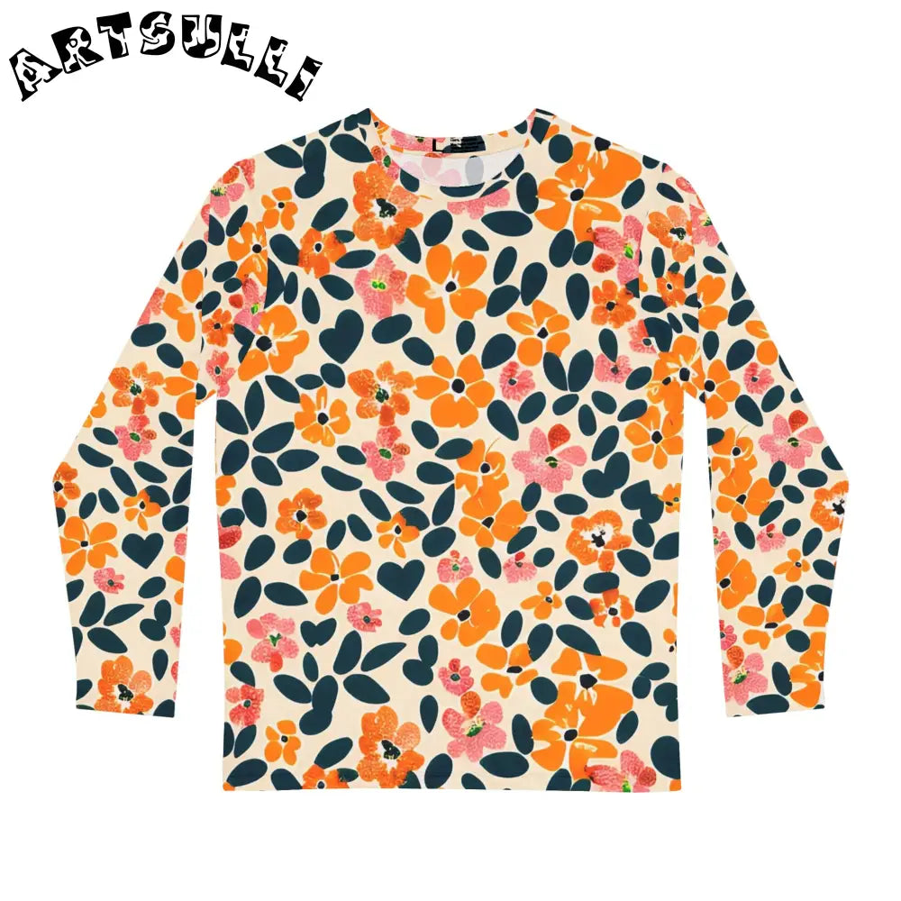 Orange and Pink Floral Long Sleeve Top, Artsulli - Art is Long, Life is Short, All Over Prints, Size, XS, , , , , 32260393144288706527