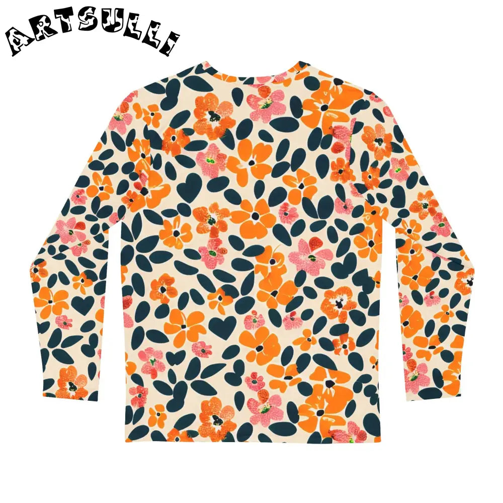 Orange and Pink Floral Long Sleeve Top, Artsulli - Art is Long, Life is Short, All Over Prints, , , , , , , 