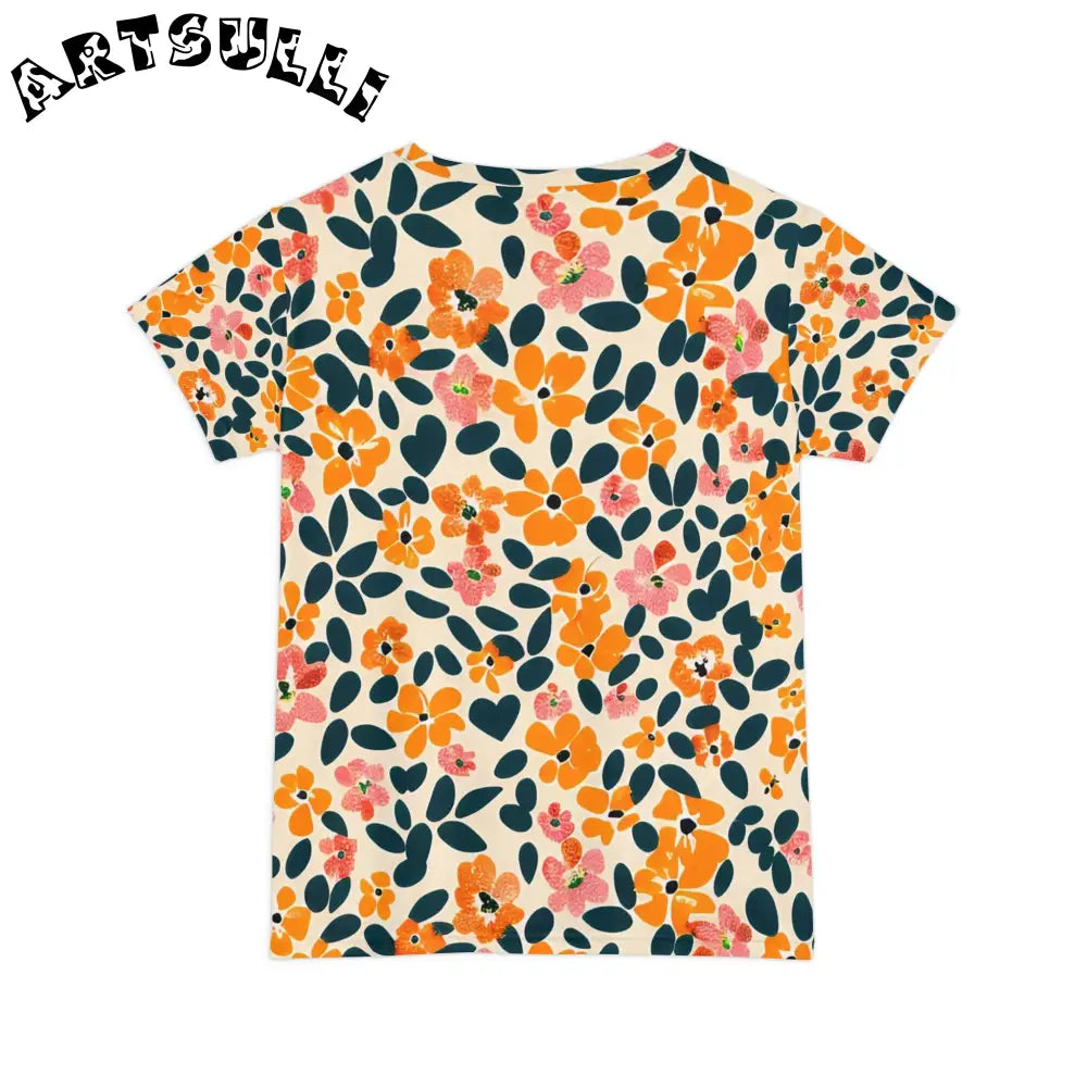 Orange and Pink Floral T-Shirt, Artsulli - Art is Long, Life is Short, All Over Prints, , , , , , , 