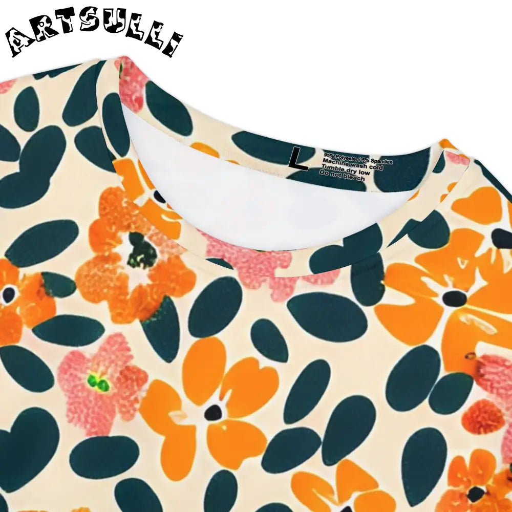 Orange and Pink Floral T-Shirt, Artsulli - Art is Long, Life is Short, All Over Prints, , , , , , , 