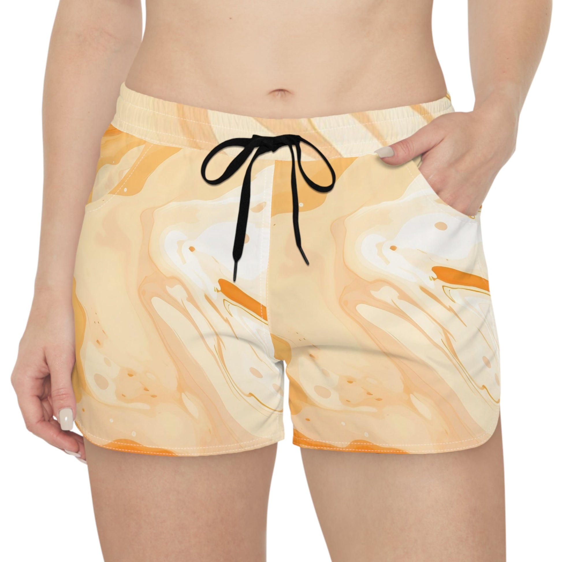 Orange and White Abstract Athletic Shorts, Artsulli - Art is Long, Life is Short, All Over Prints, , , , , , , 