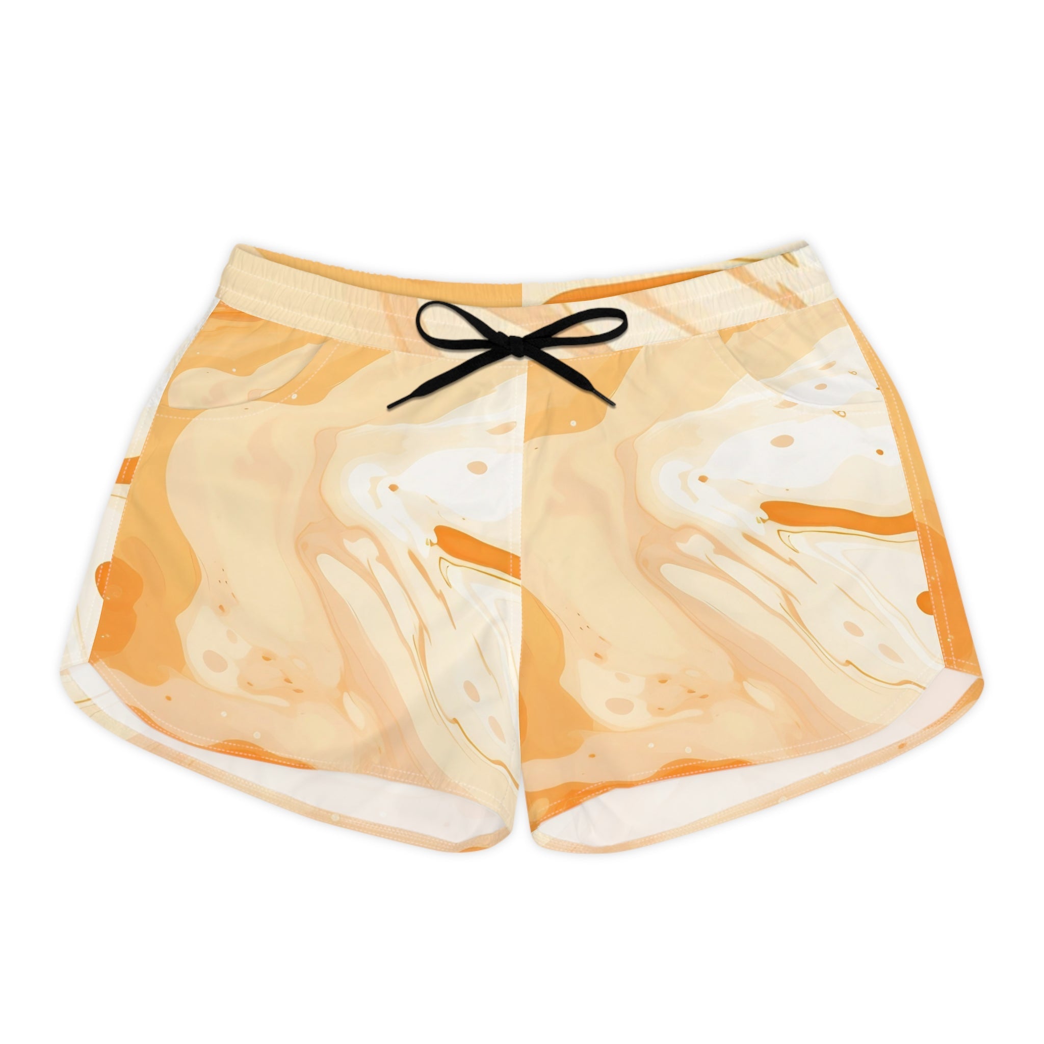 Orange and White Abstract Athletic Shorts, Artsulli - Art is Long, Life is Short, All Over Prints, Size, S, Color, Black drawstring, , , 98230462816077400314