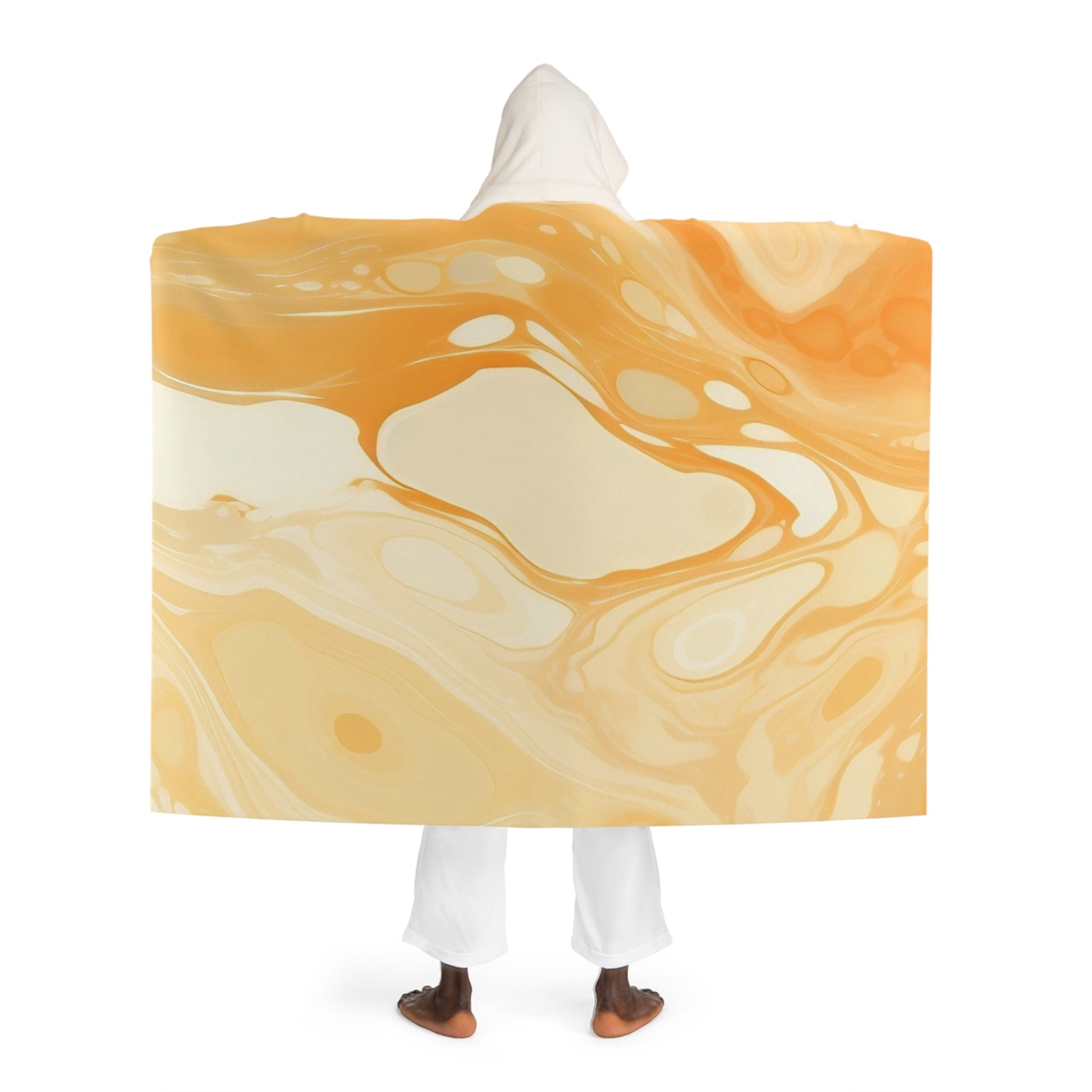 Orange and White Hooded Fleece Blanket Poncho, Artsulli - Art is Long, Life is Short, All Over Prints, , , , , , , 