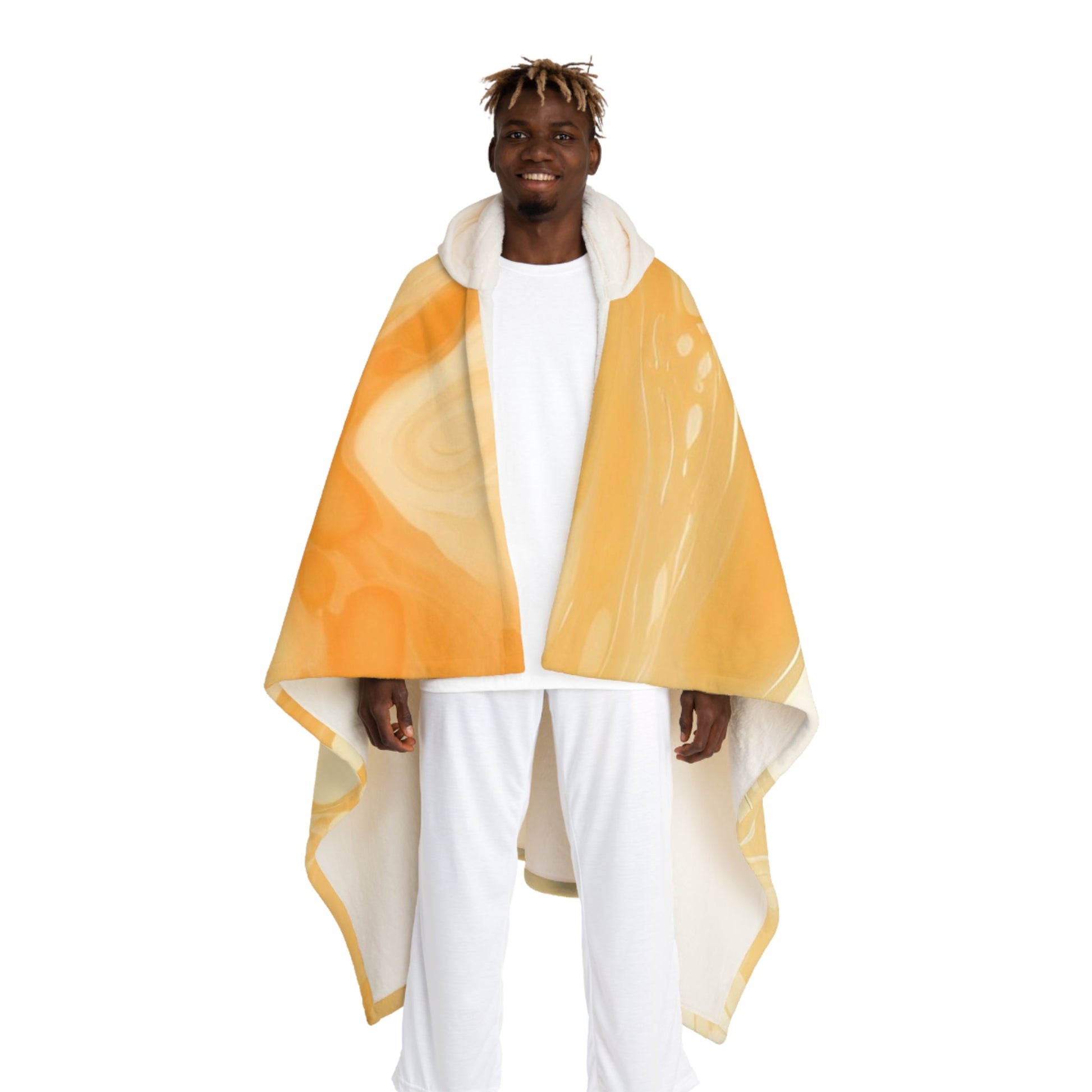 Orange and White Hooded Fleece Blanket Poncho, Artsulli - Art is Long, Life is Short, All Over Prints, Size, One size, Color, Cream, , , 29732598870164138836