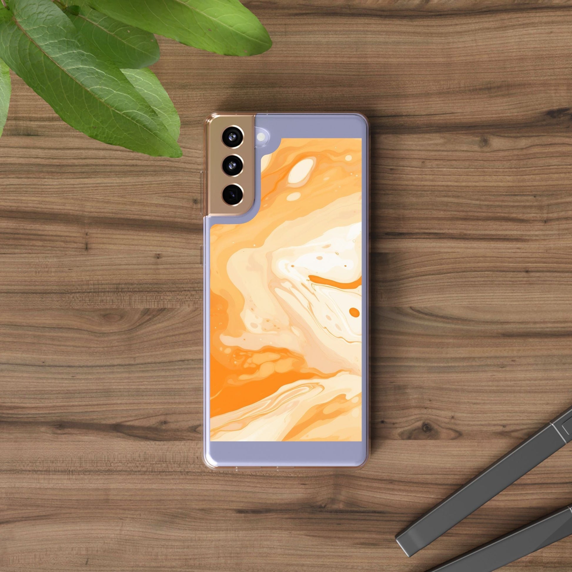 Orange and White Marble Clear Case, Artsulli - Art is Long, Life is Short, Phone Case, , , , , , , 