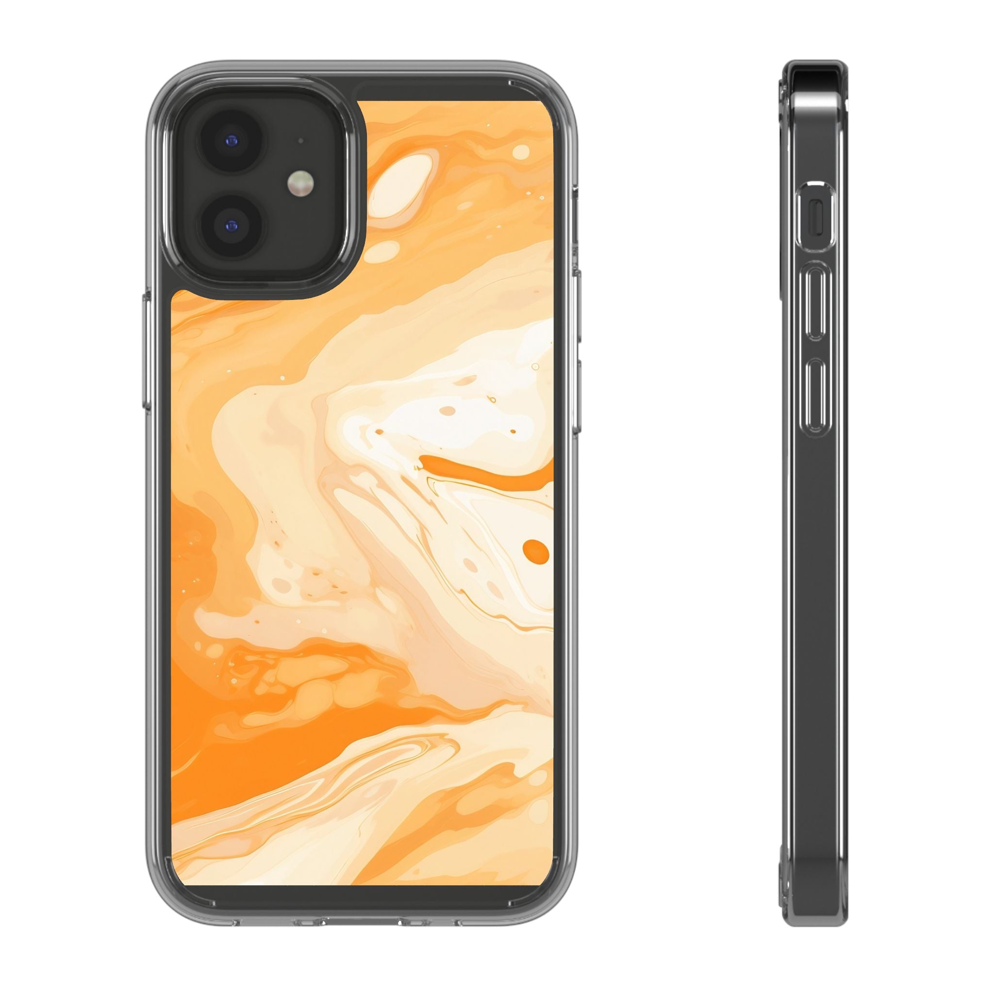Orange and White Marble Clear Case, Artsulli - Art is Long, Life is Short, Phone Case, Size, iPhone 12 Mini, Surface, Without gift packaging, , , 47993815333606218181