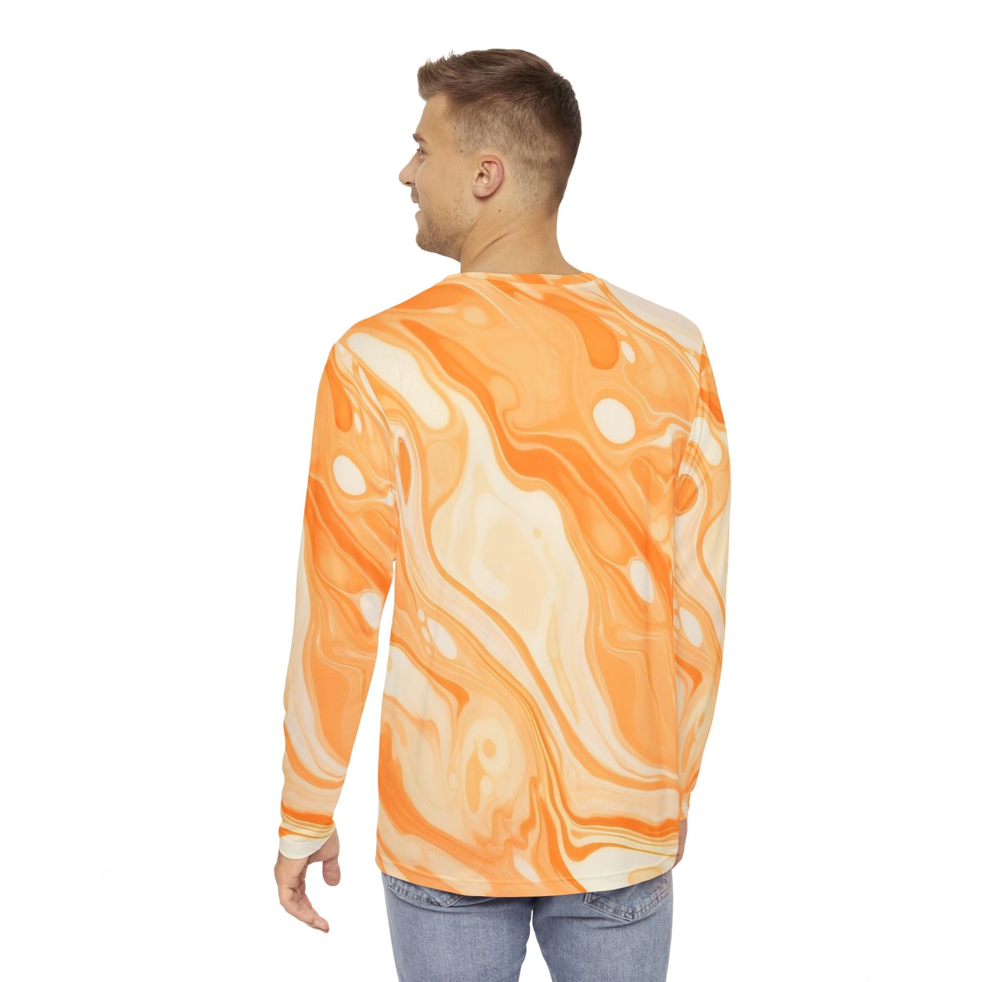 Orange and White Marble Long Sleeve Tee, Artsulli - Art is Long, Life is Short, All Over Prints, , , , , , , 