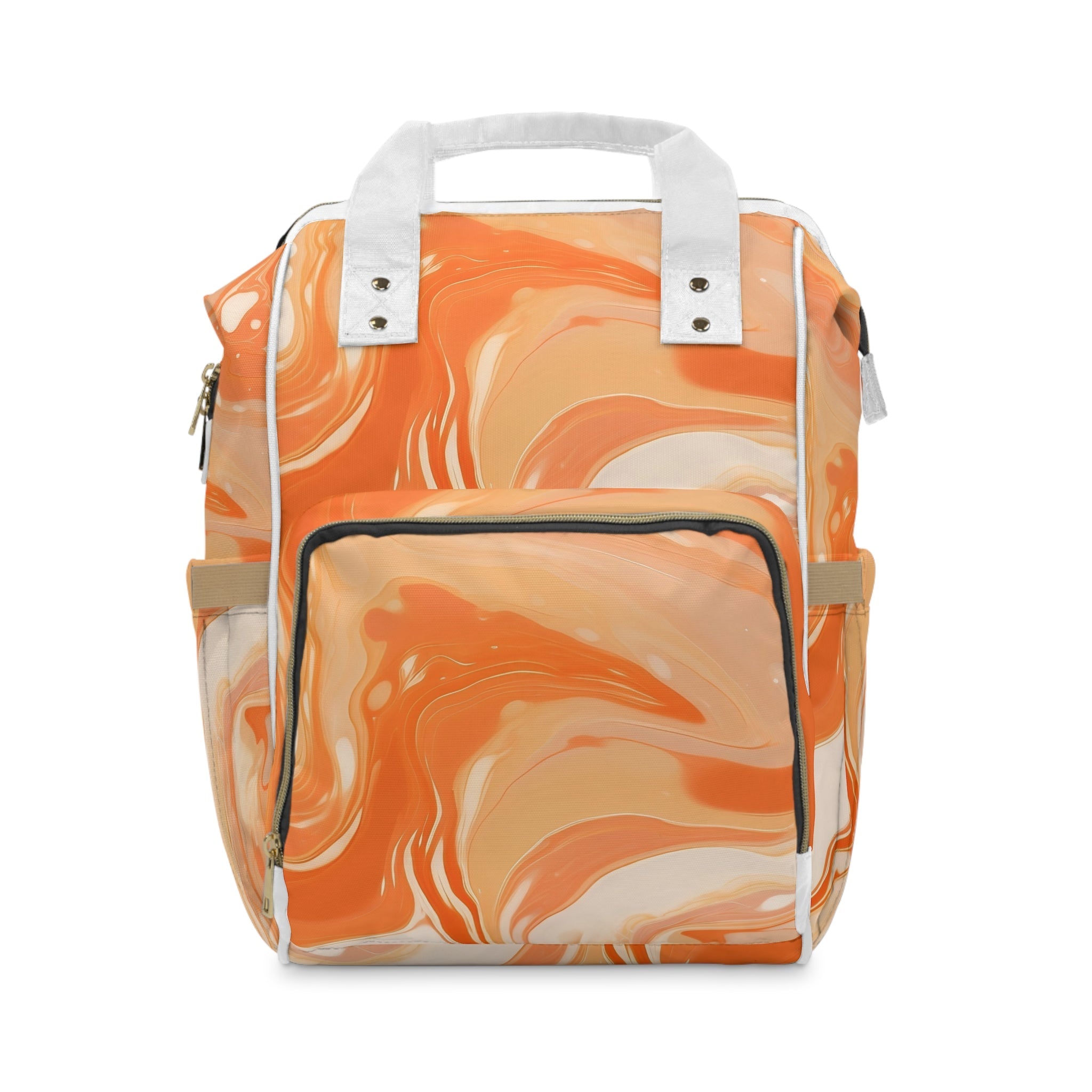 Orange and White Marbled Diaper Backpack, Artsulli - Art is Long, Life is Short, Bags, Size, 15.0" × 10.8" × 6.7'', , , , , 10582889451125694806