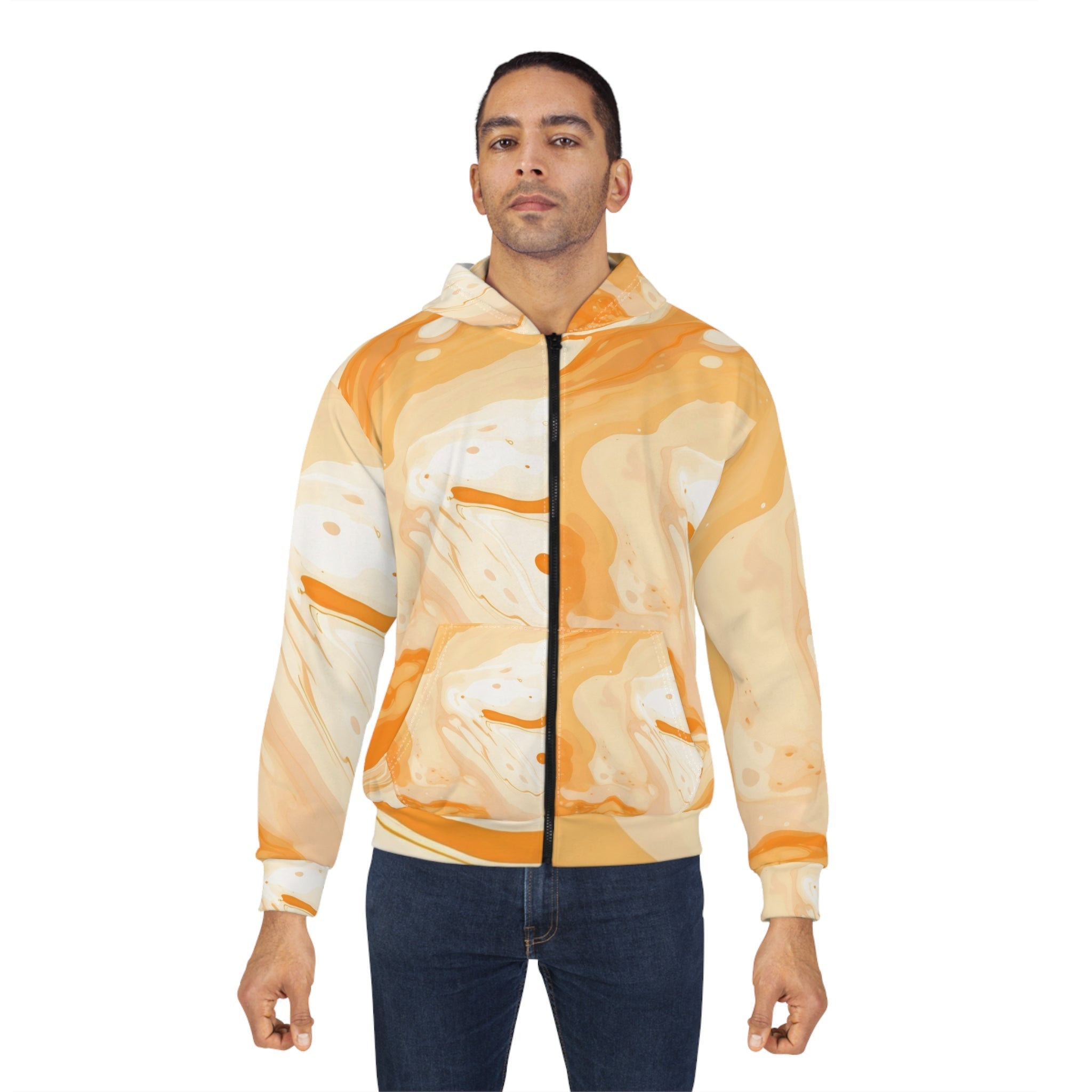 Orange and White Marbled Zip Hoodie, Artsulli - Art is Long, Life is Short, All Over Prints, , , , , , , 