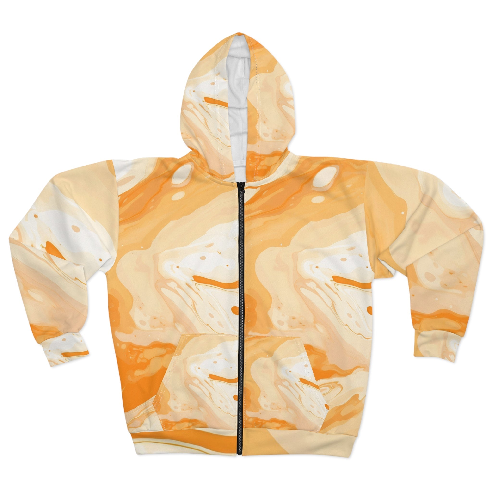 Orange and White Marbled Zip Hoodie, Artsulli - Art is Long, Life is Short, All Over Prints, Size, XS, , , , , 14188168543279729924