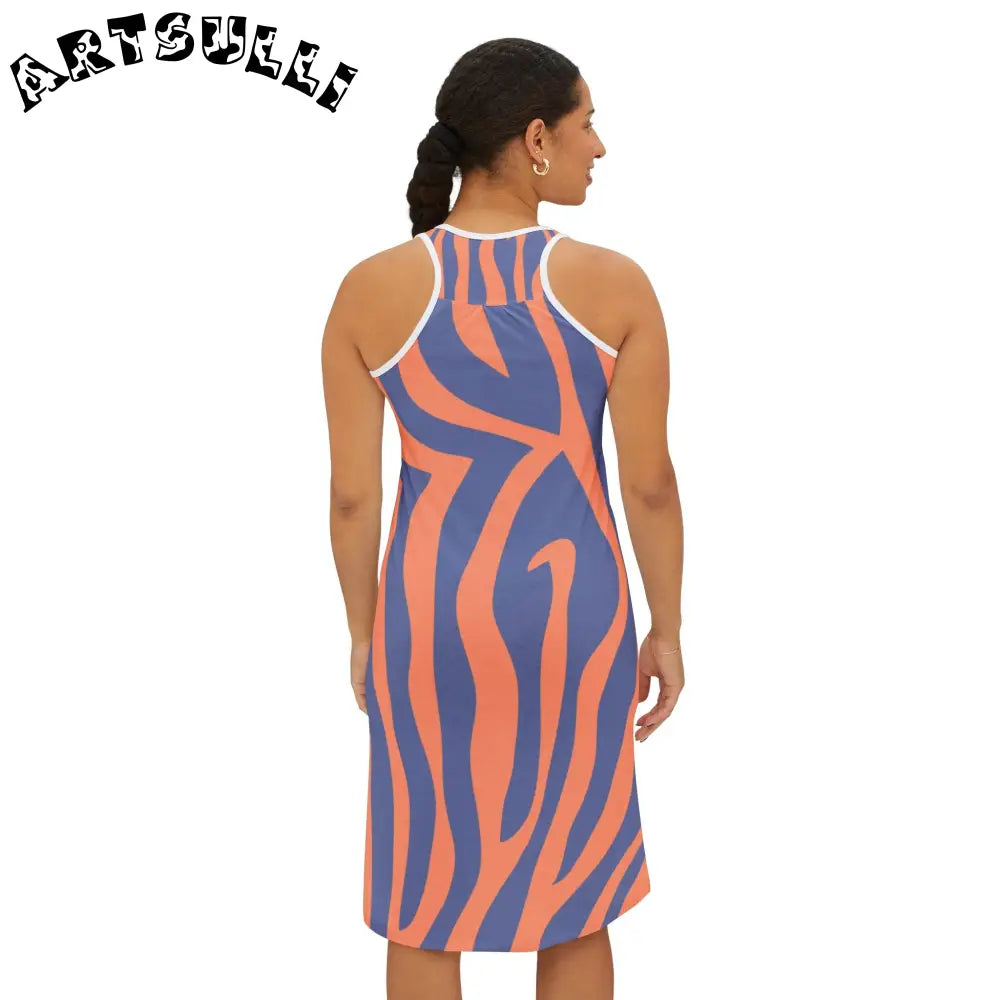 Orange Blue Stripe Jersey-Knit Fabric Blend Dress, Artsulli - Art is Long, Life is Short, Tank Top, , , , , , , 