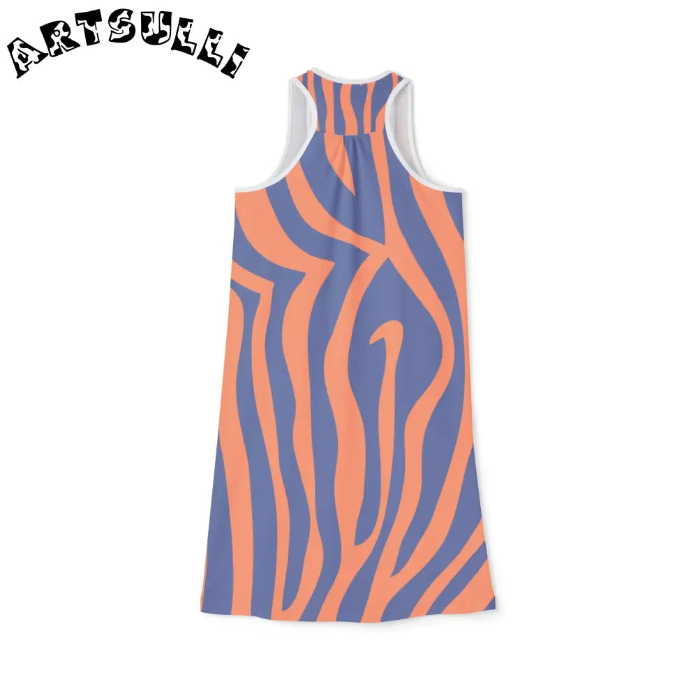 Orange Blue Stripe Jersey-Knit Fabric Blend Dress, Artsulli - Art is Long, Life is Short, Tank Top, , , , , , , 