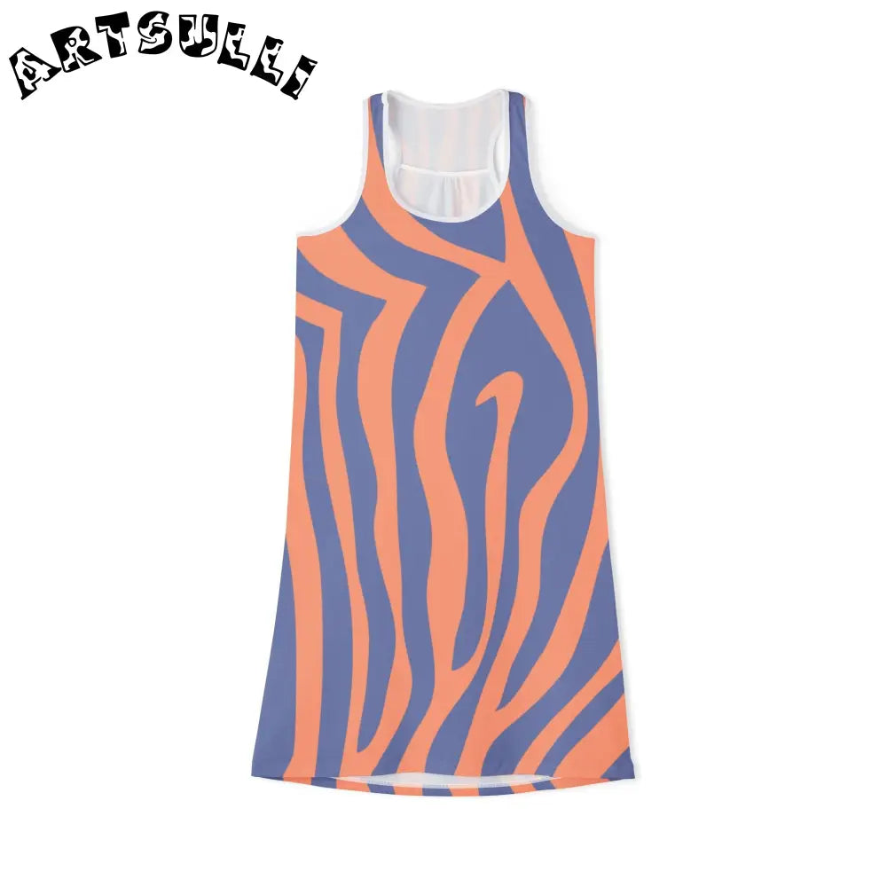 Orange Blue Stripe Jersey-Knit Fabric Blend Dress, Artsulli - Art is Long, Life is Short, Tank Top, Size, XS, Color, White, , , 74650612623567