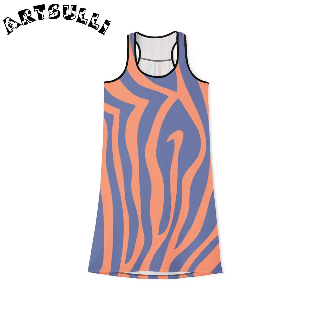Orange Blue Stripe Jersey-Knit Fabric Blend Dress, Artsulli - Art is Long, Life is Short, Tank Top, Size, XS, Color, Black, , , 74647255890575