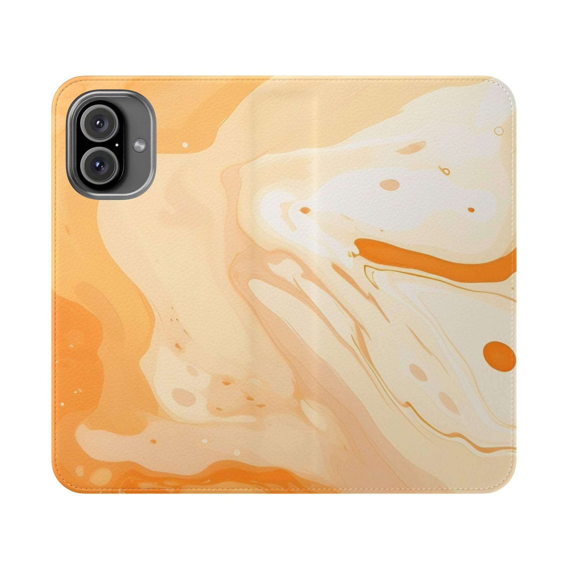 Orange Cream Marble Flip Cases, Artsulli - Art is Long, Life is Short, Phone Case, Size, iPhone 16 Plus, , , , , 60766347508180979402