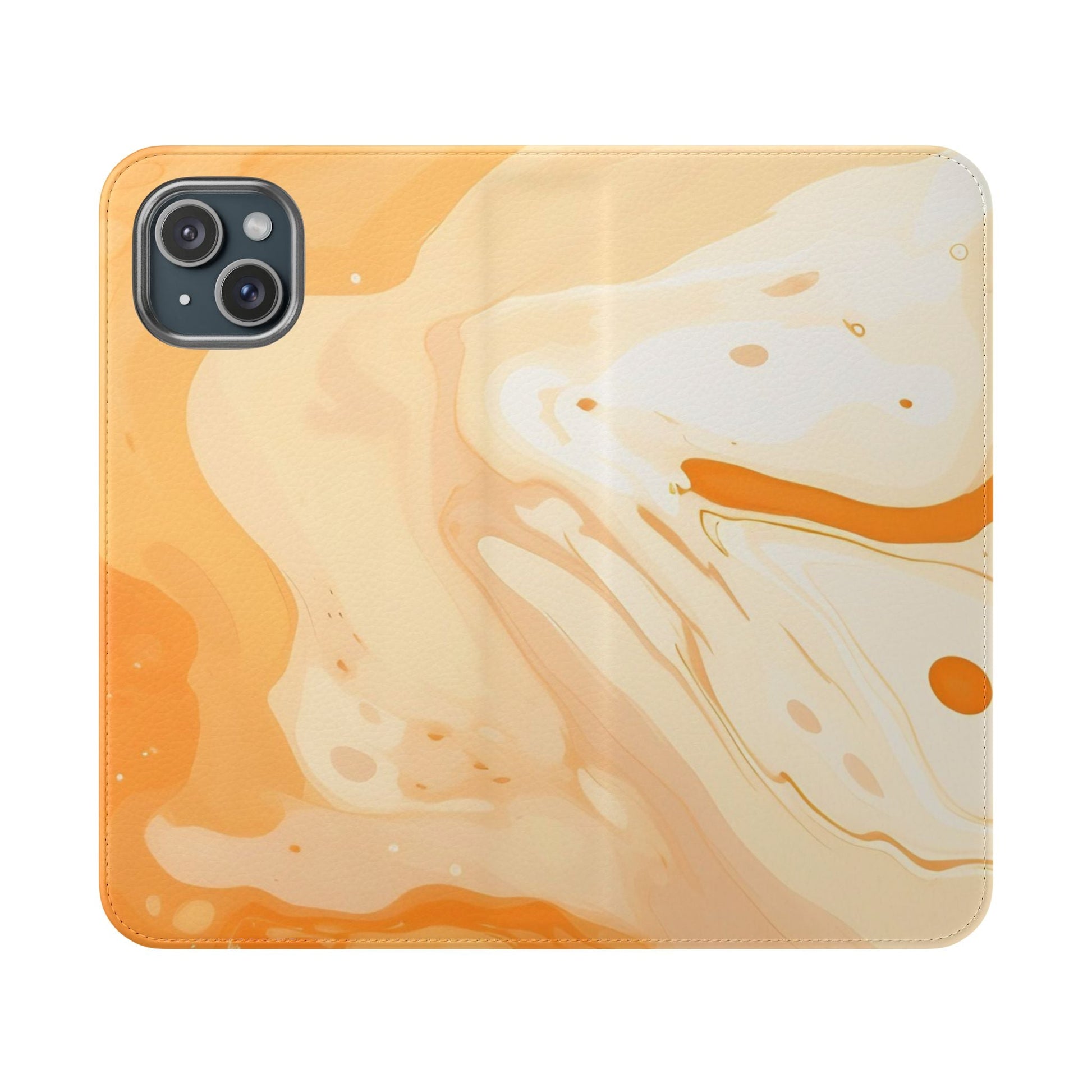 Orange Cream Marble Flip Cases, Artsulli - Art is Long, Life is Short, Phone Case, Size, iPhone 15 Plus, , , , , 27152243766412752998