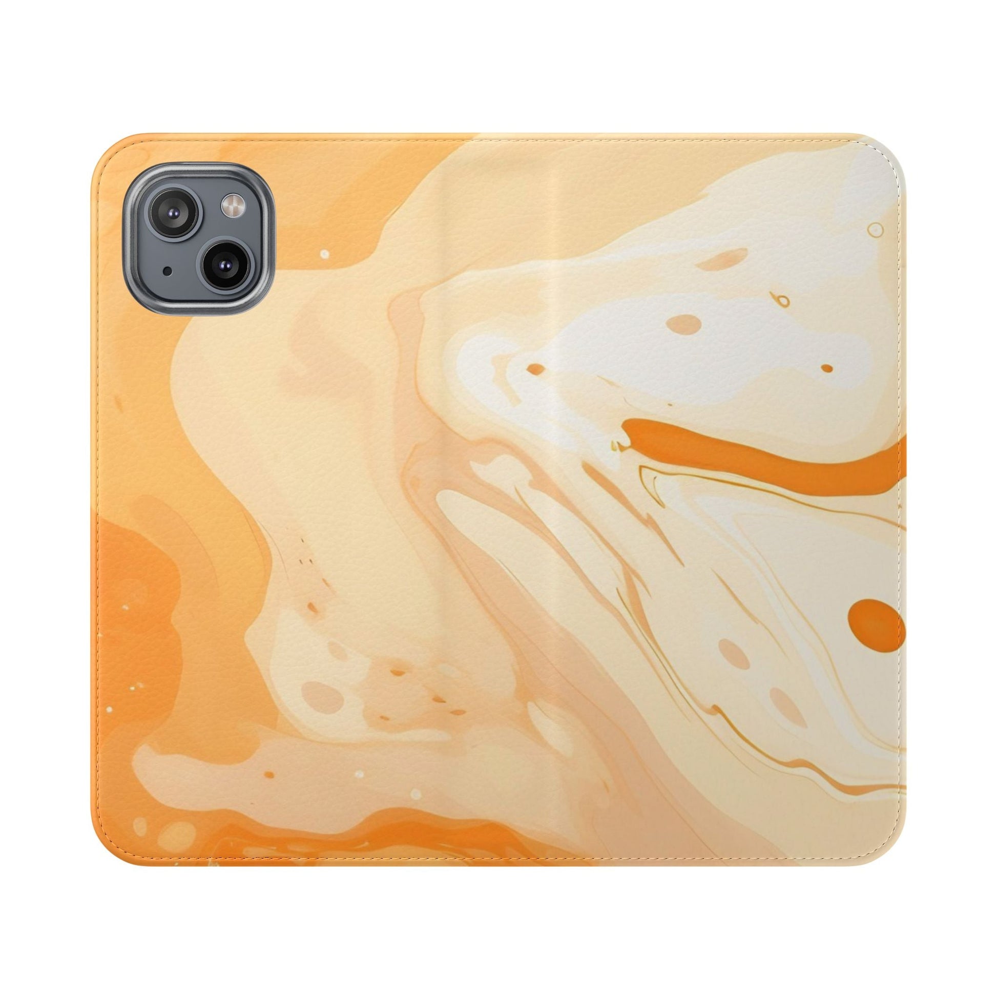 Orange Cream Marble Flip Cases, Artsulli - Art is Long, Life is Short, Phone Case, Size, iPhone 14 Plus, , , , , 25817405163931180827