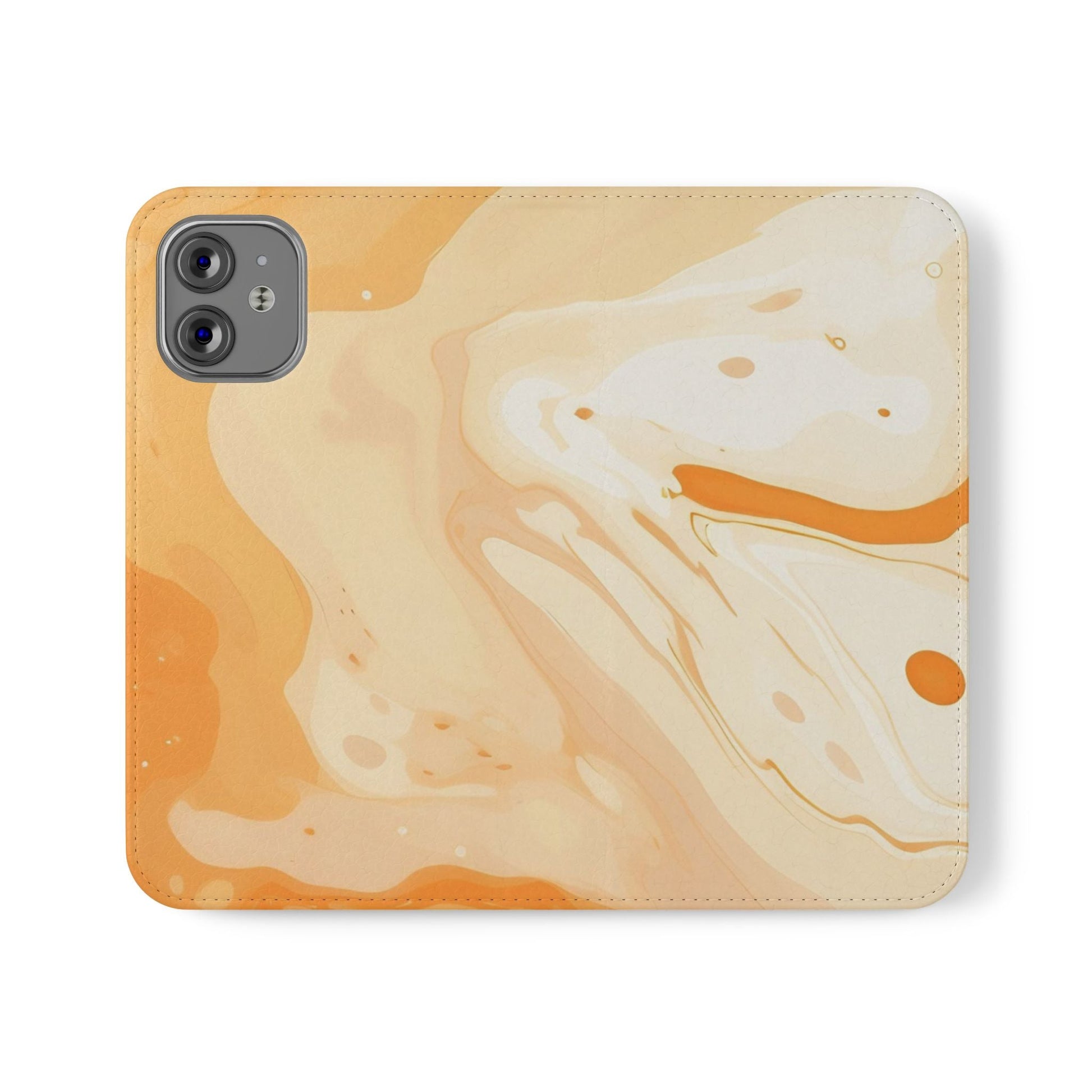 Orange Cream Marble Flip Cases, Artsulli - Art is Long, Life is Short, Phone Case, Size, iPhone 12 Mini, , , , , 30560053422044392319