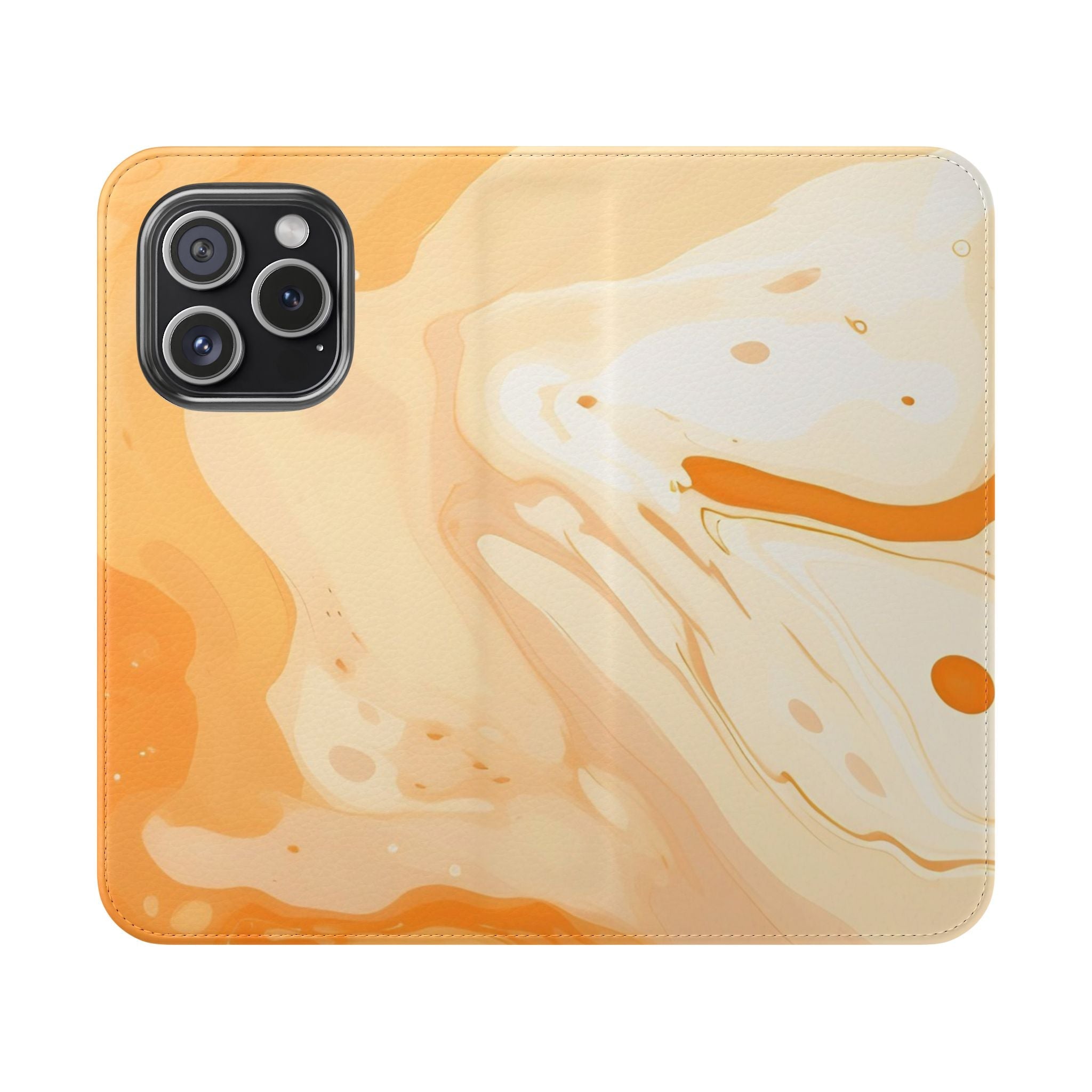Orange Cream Marble Flip Cases, Artsulli - Art is Long, Life is Short, Phone Case, Size, iPhone 15 Pro, , , , , 89288168437795101164