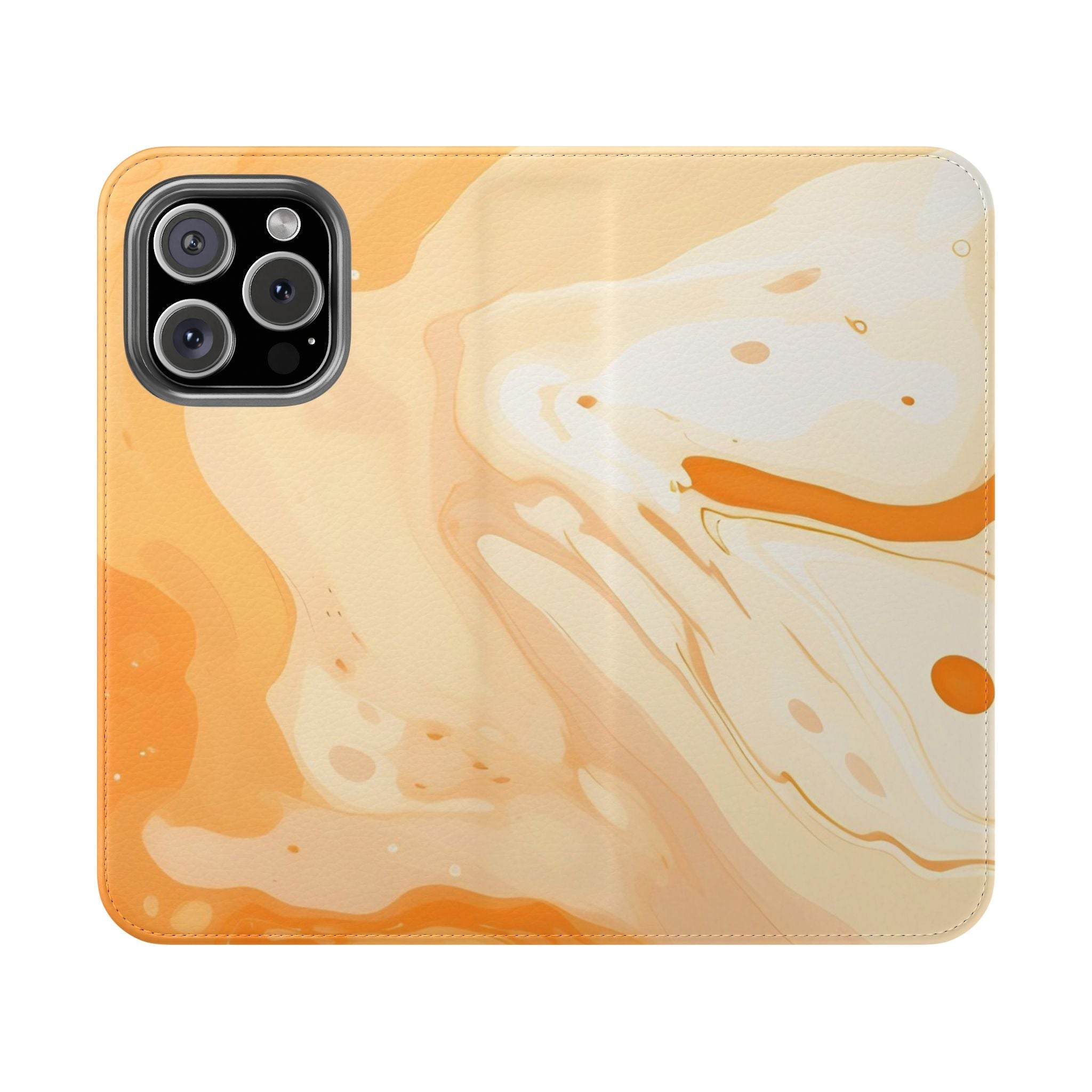 Orange Cream Marble Flip Cases, Artsulli - Art is Long, Life is Short, Phone Case, Size, iPhone 16 Pro, , , , , 31452674449791176557