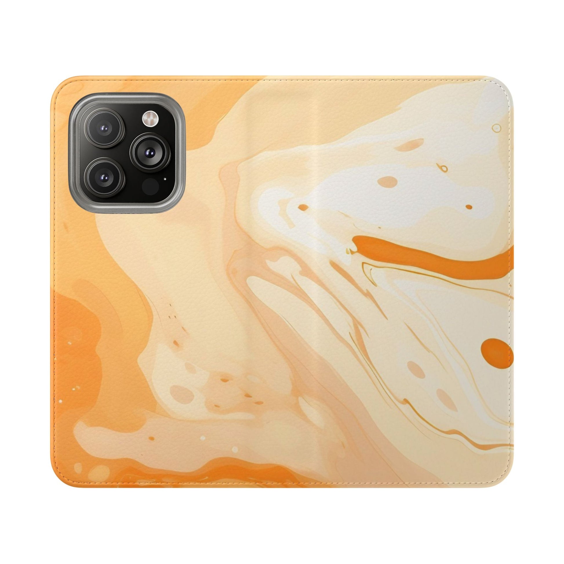 Orange Cream Marble Flip Cases, Artsulli - Art is Long, Life is Short, Phone Case, Size, iPhone 14 Pro, , , , , 29597198703400652173