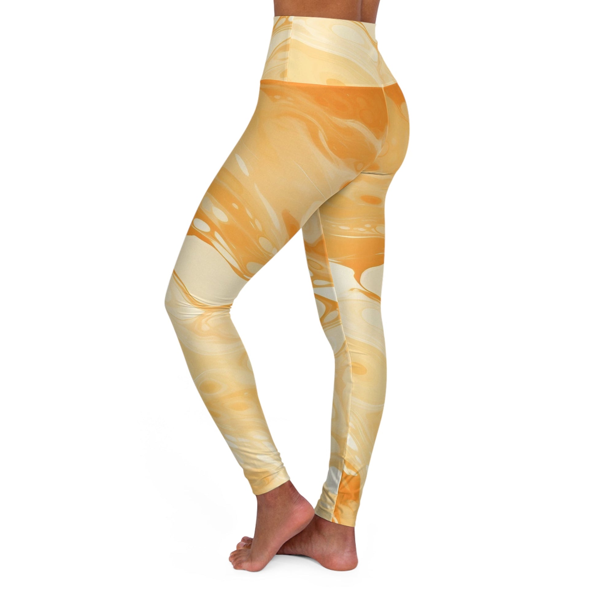 Orange Cream Marble High Waisted Yoga Leggings, Artsulli - Art is Long, Life is Short, All Over Prints, , , , , , , 