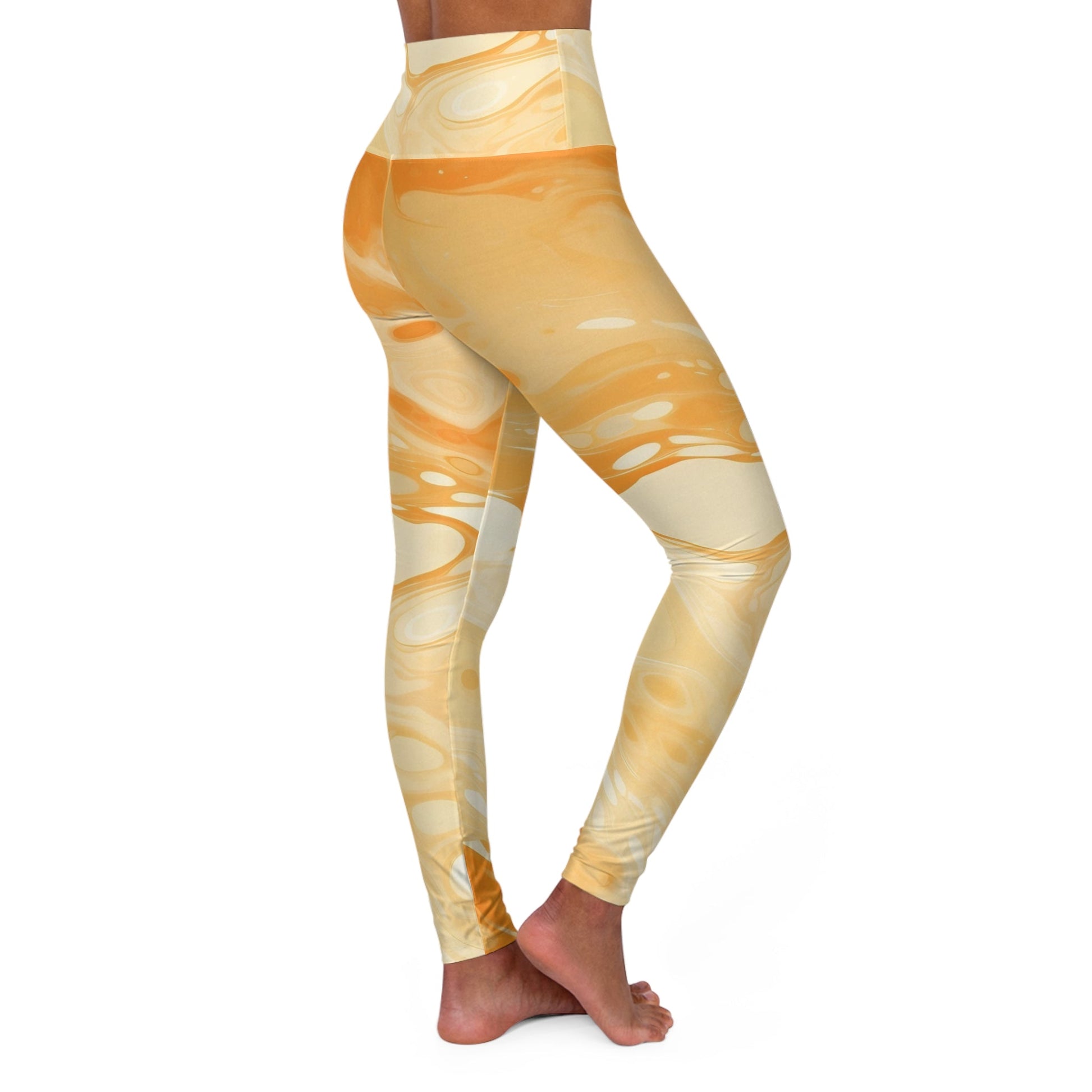 Orange Cream Marble High Waisted Yoga Leggings, Artsulli - Art is Long, Life is Short, All Over Prints, , , , , , , 